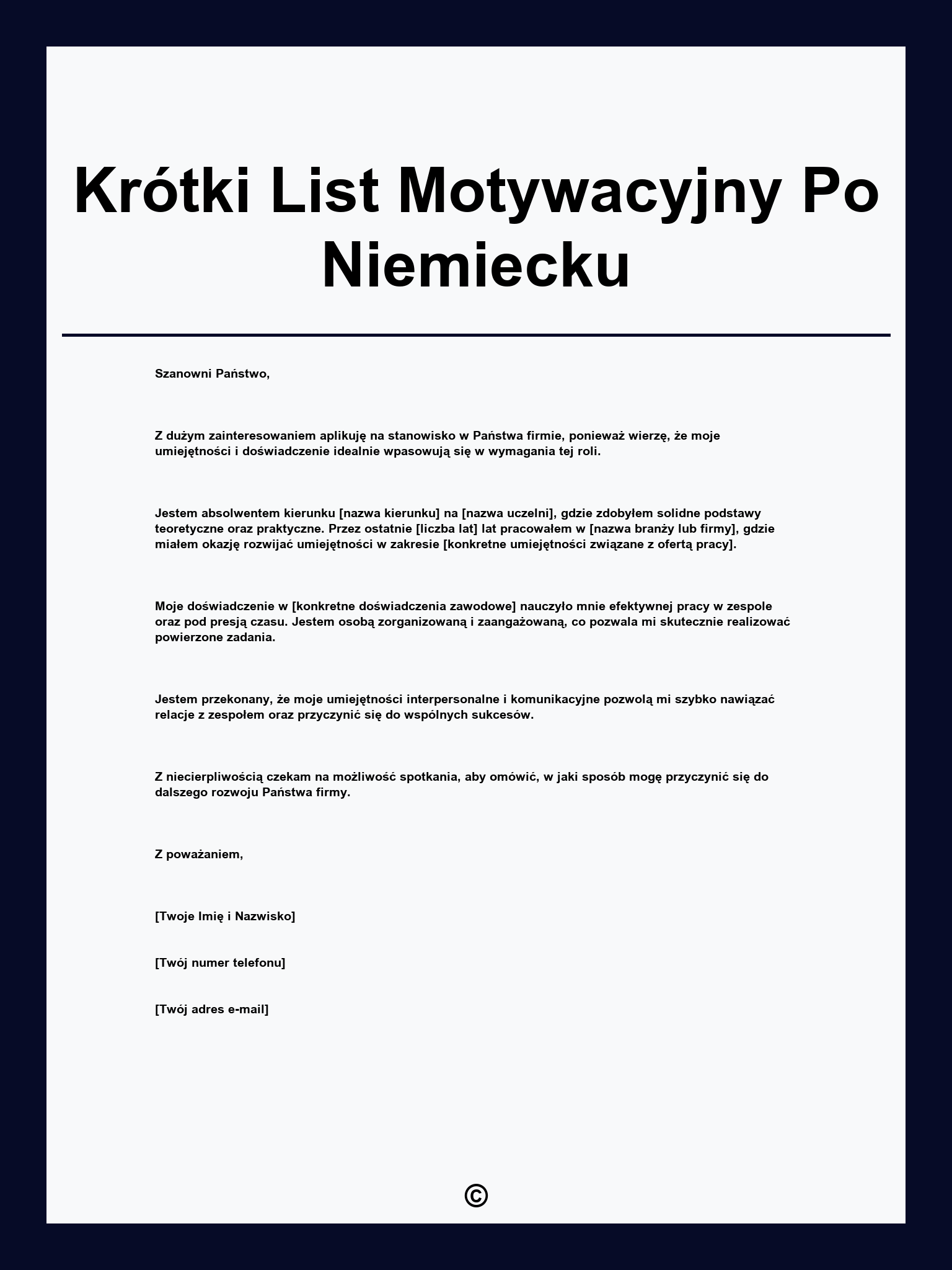 Krótki List Motywacyjny Po Niemiecku