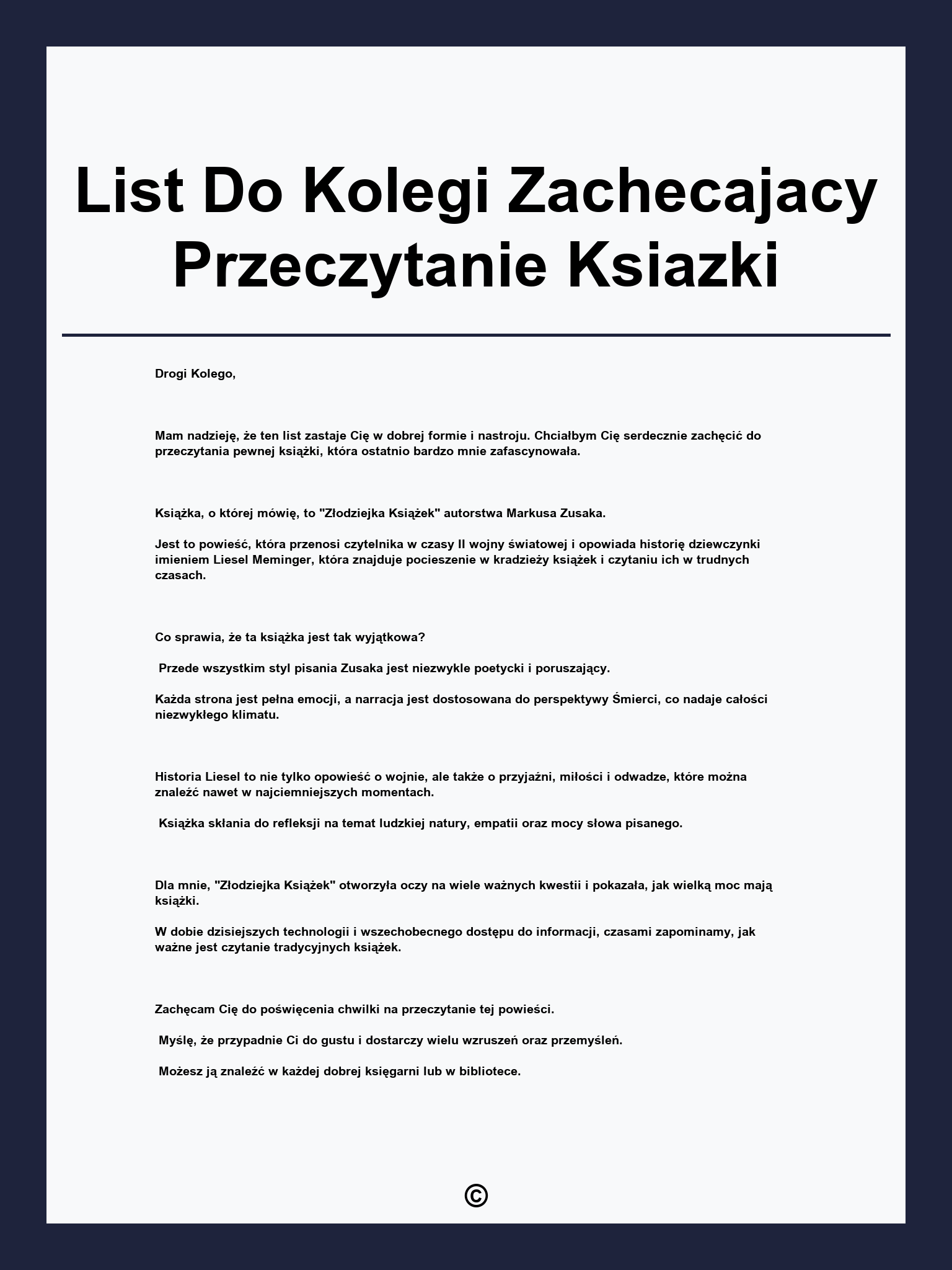 List Do Kolegi Zachecajacy Przeczytanie Ksiazki