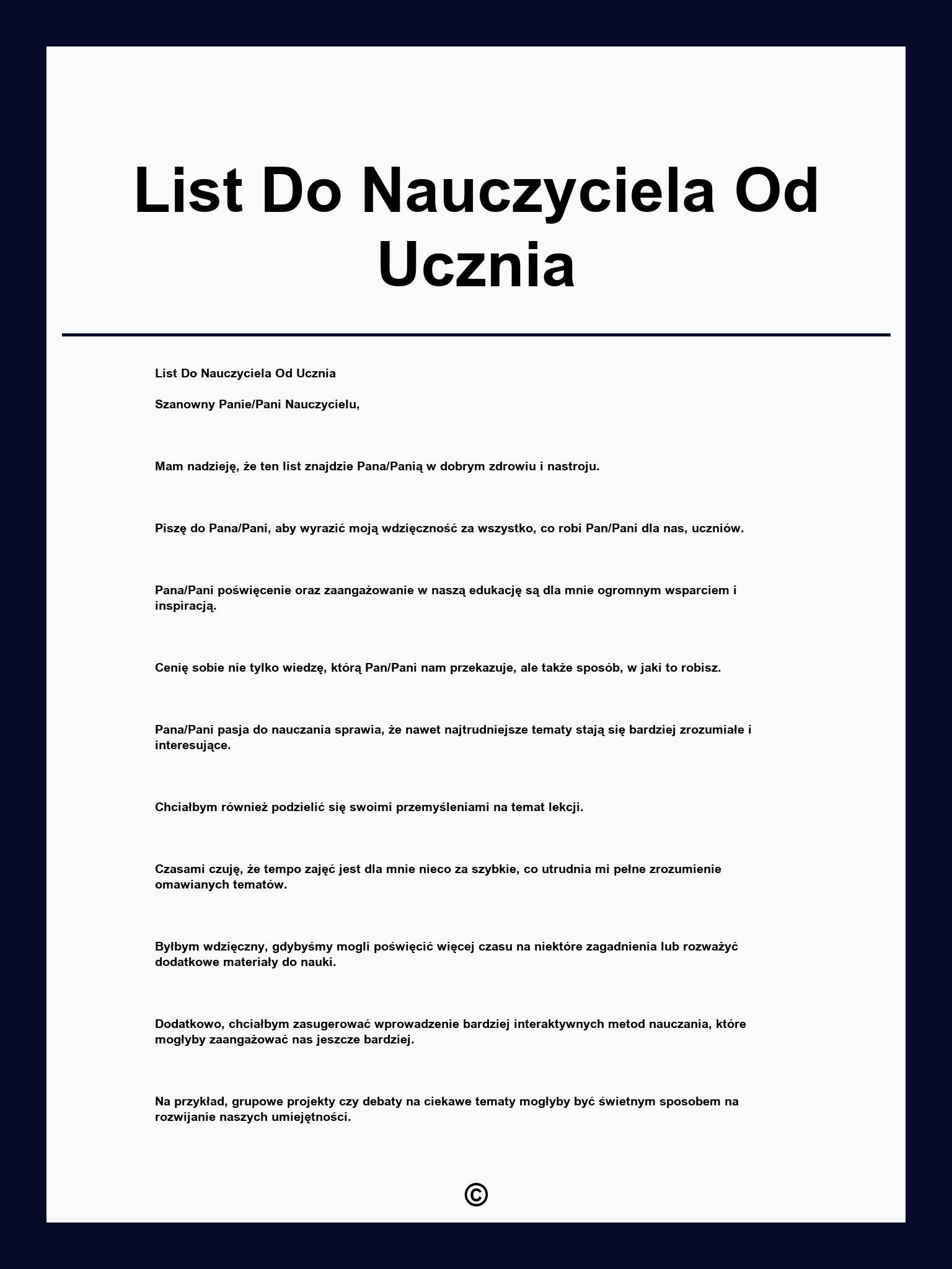 List Do Nauczyciela Od Ucznia