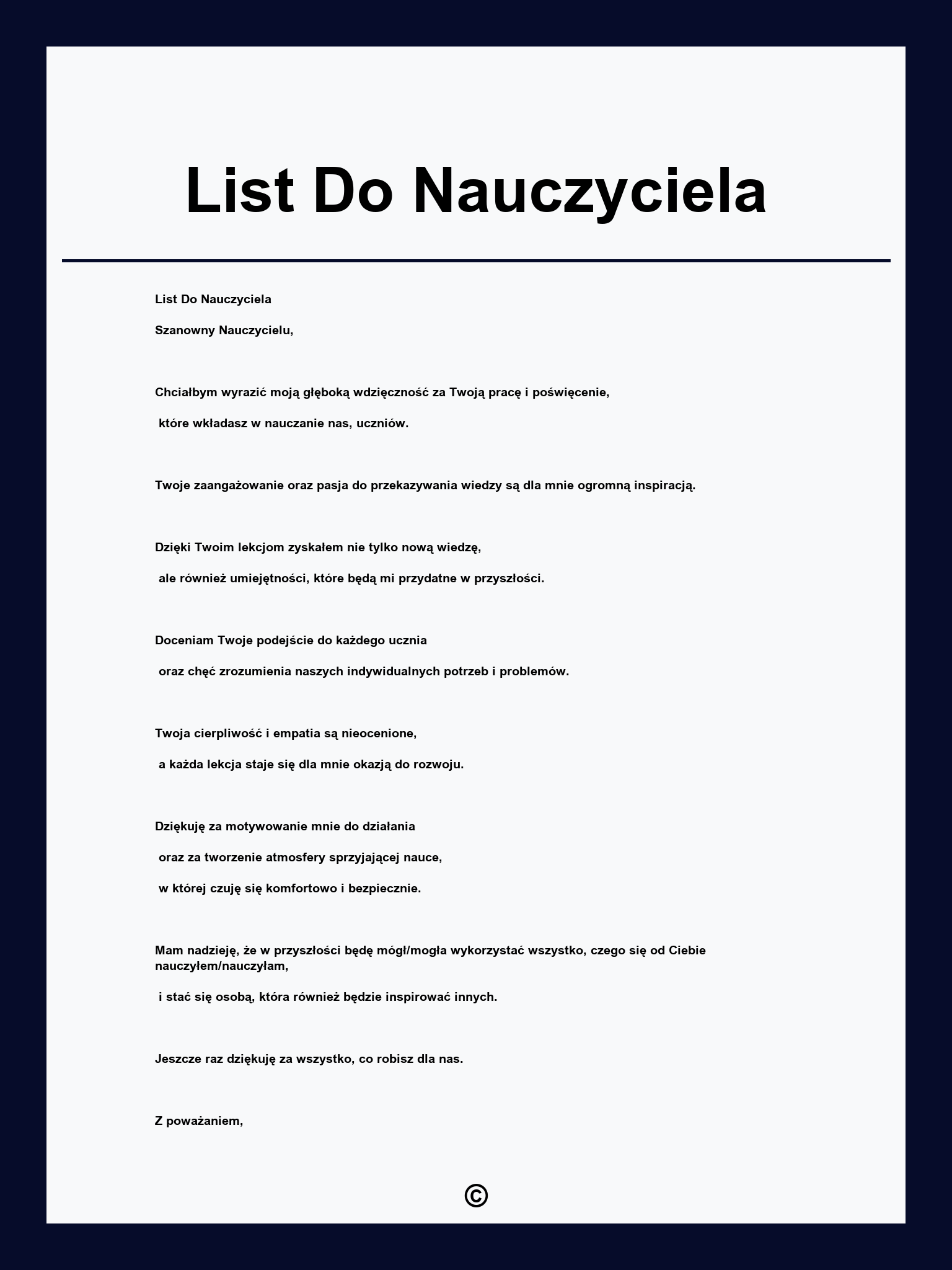 List Do Nauczyciela