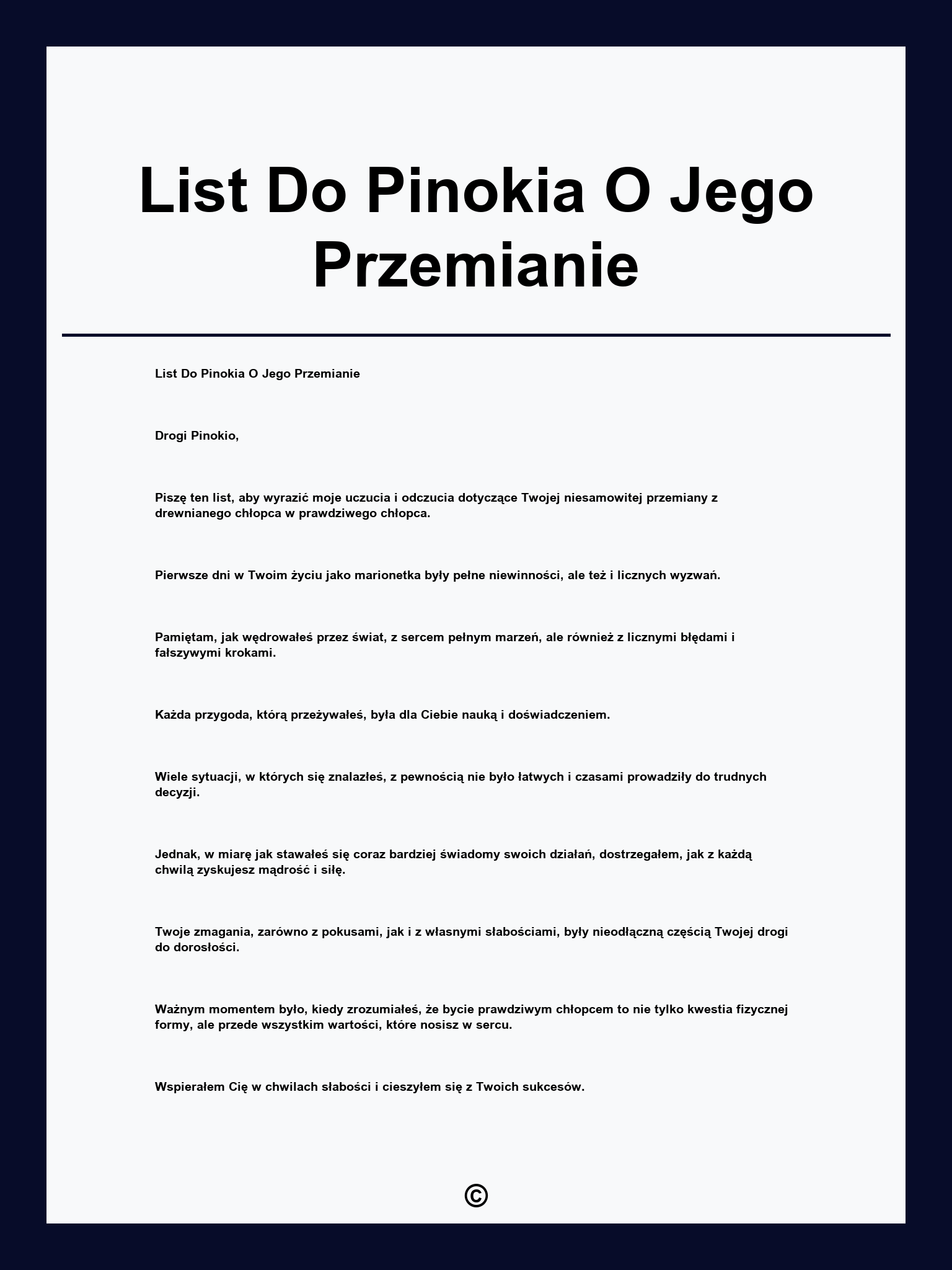 List Do Pinokia O Jego Przemianie