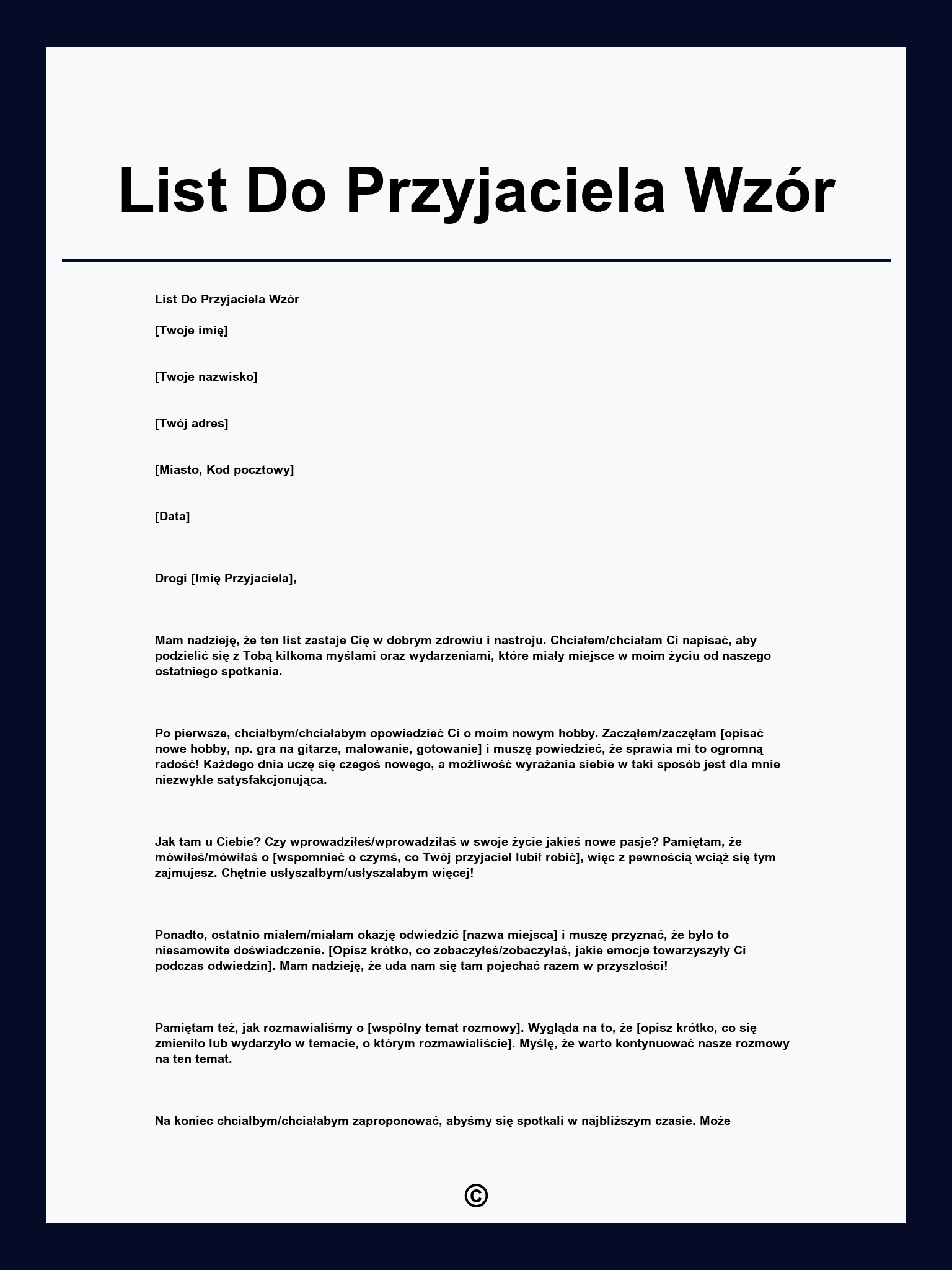 List Do Przyjaciela Wzór