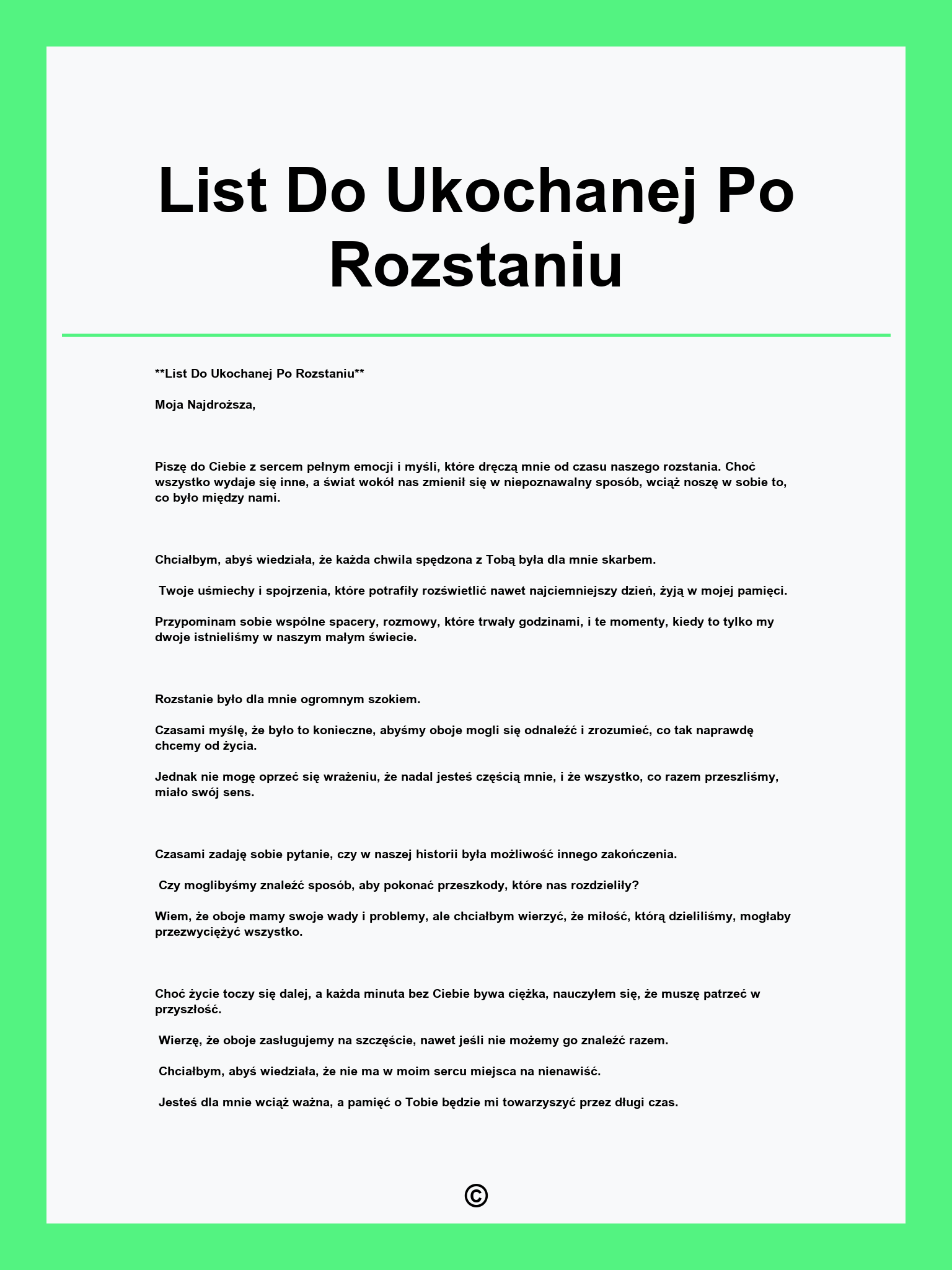 List Do Ukochanej Po Rozstaniu