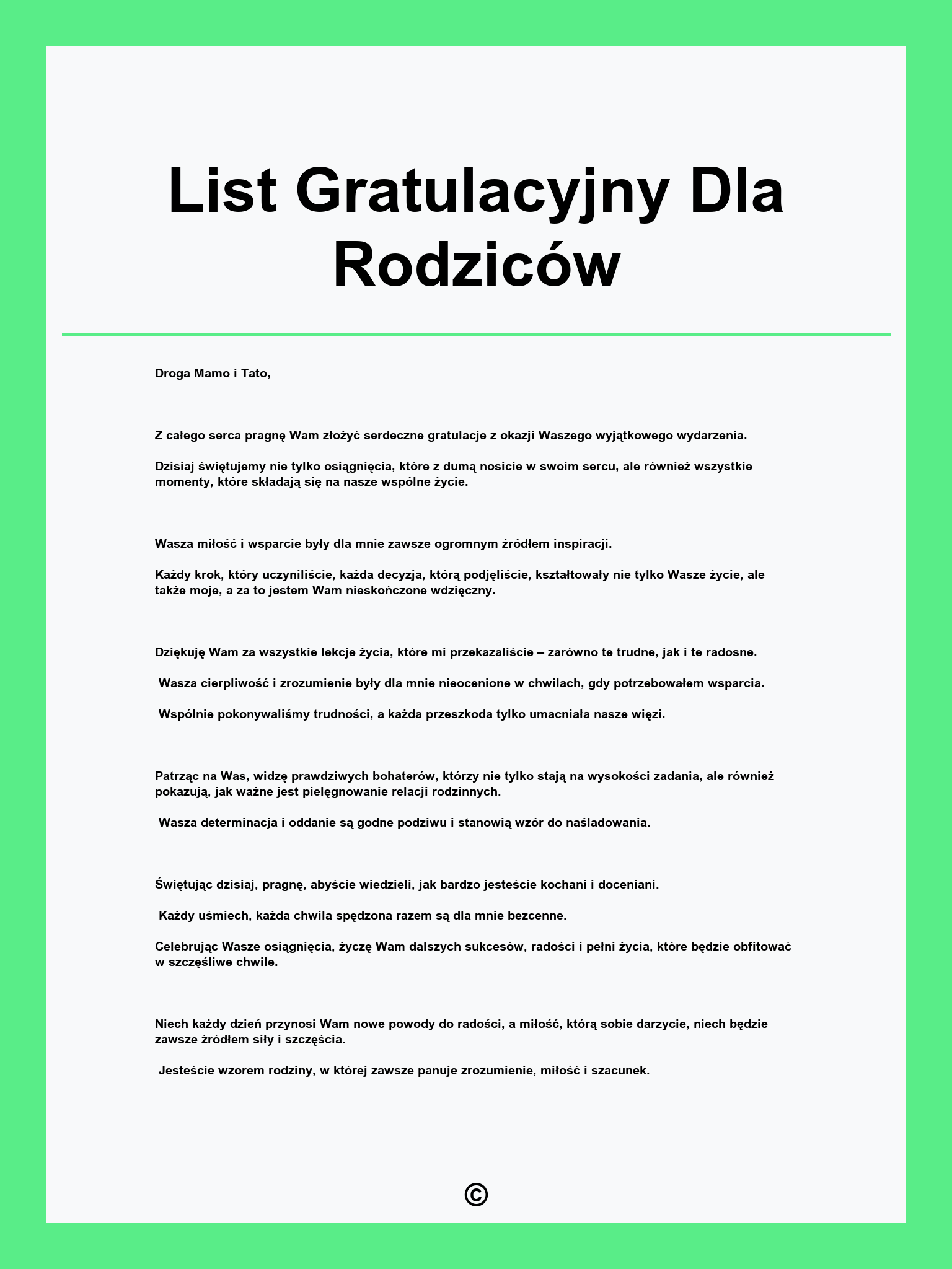 List Gratulacyjny Dla Rodziców