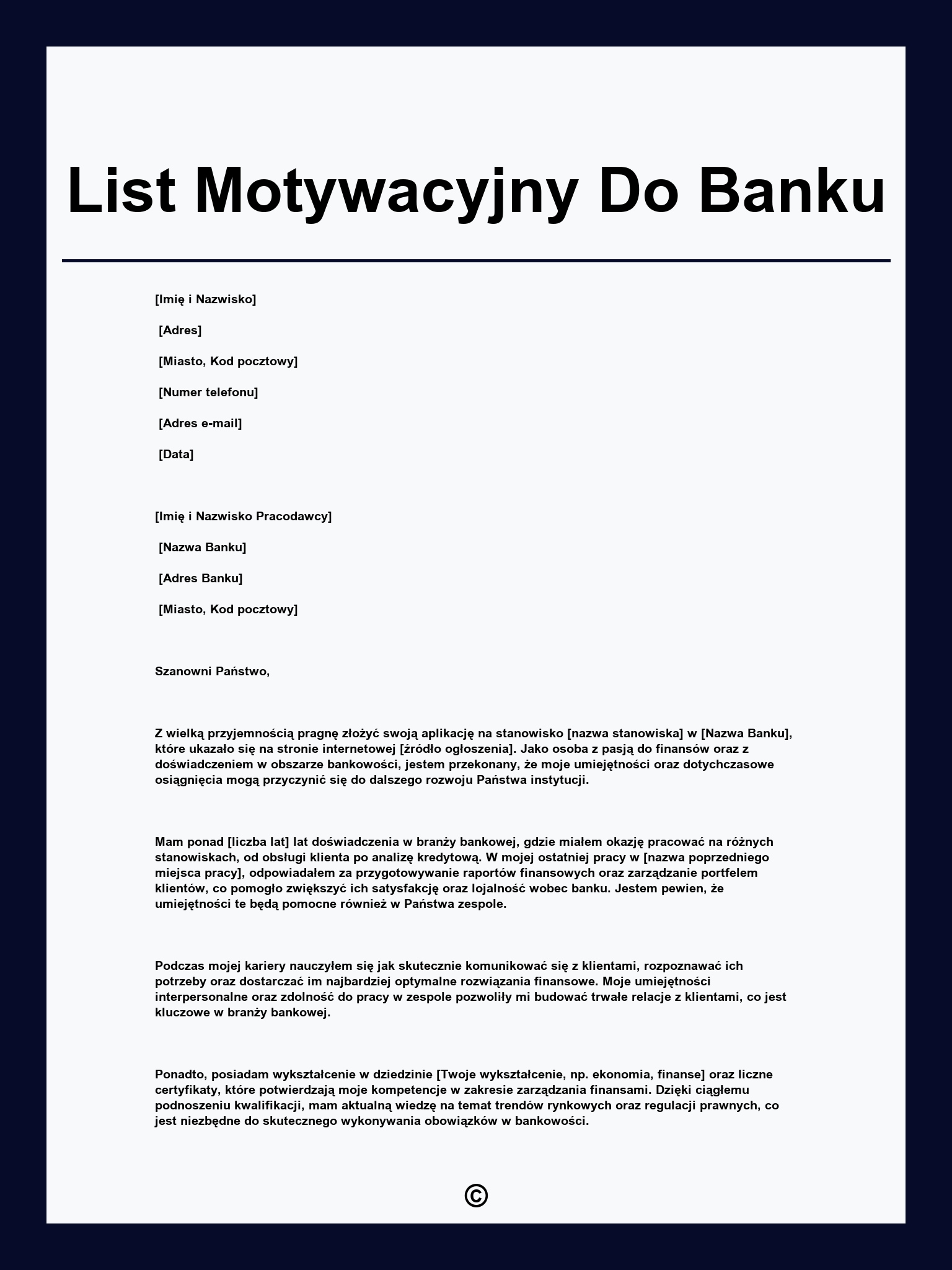 List Motywacyjny Do Banku