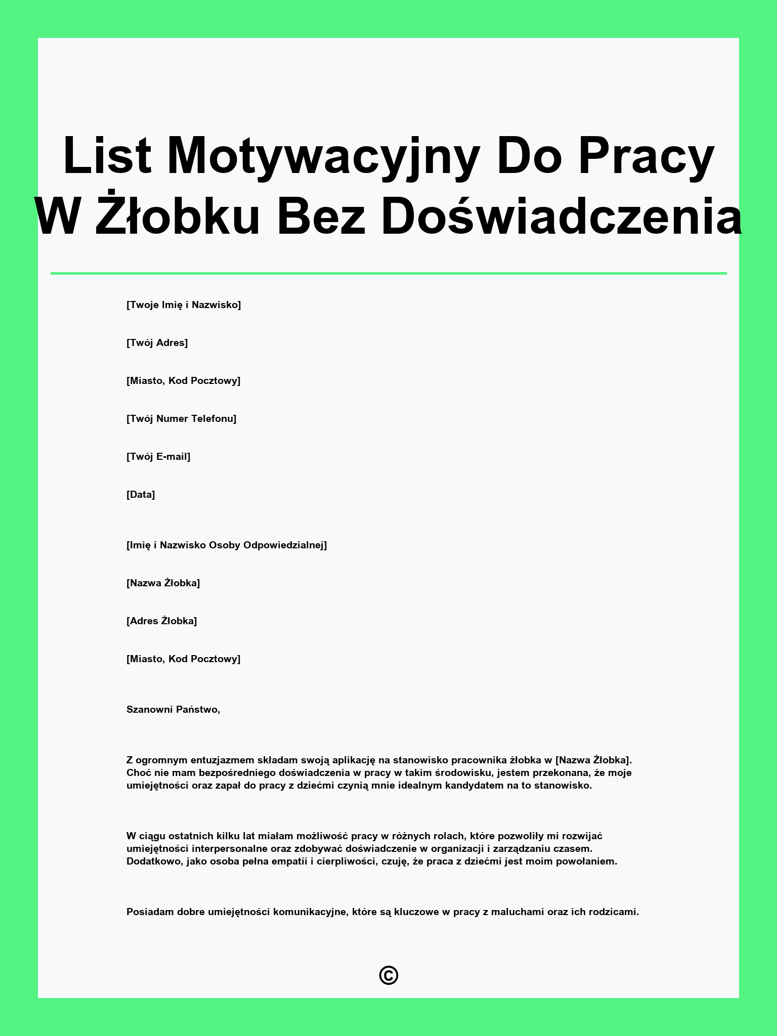 List Motywacyjny Do Pracy W Żłobku Bez Doświadczenia