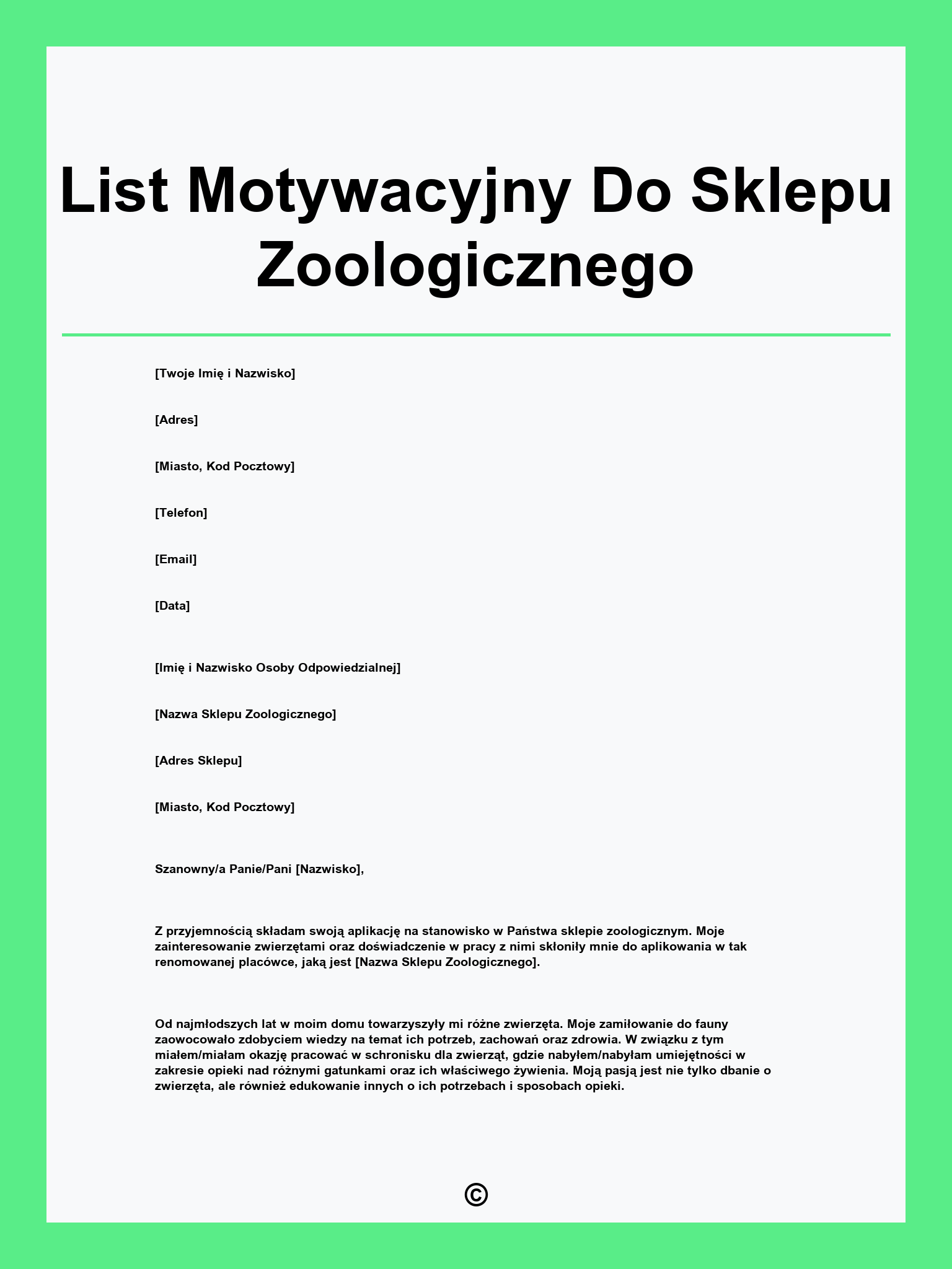 List Motywacyjny Do Sklepu Zoologicznego