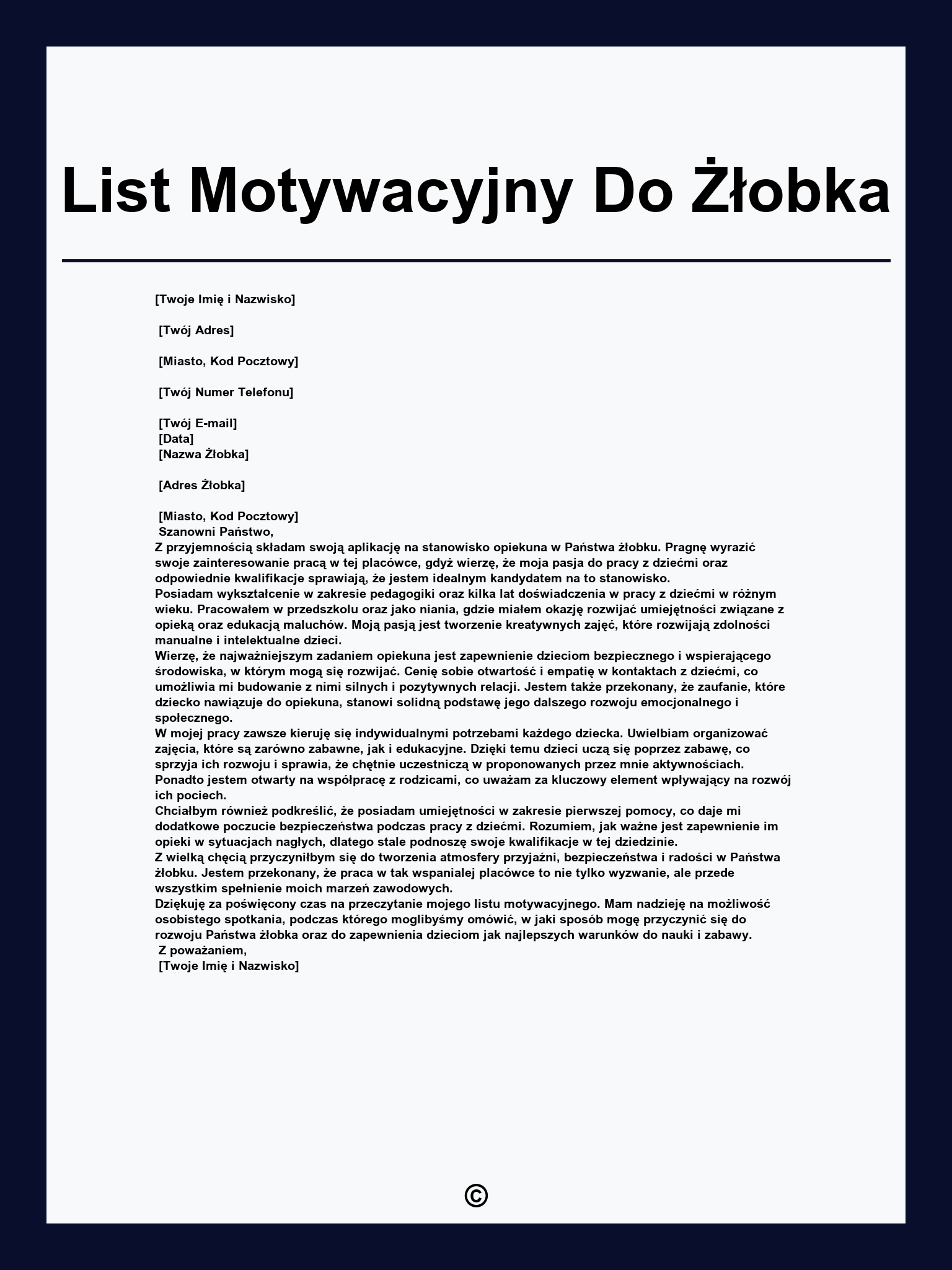 List Motywacyjny Do Żłobka