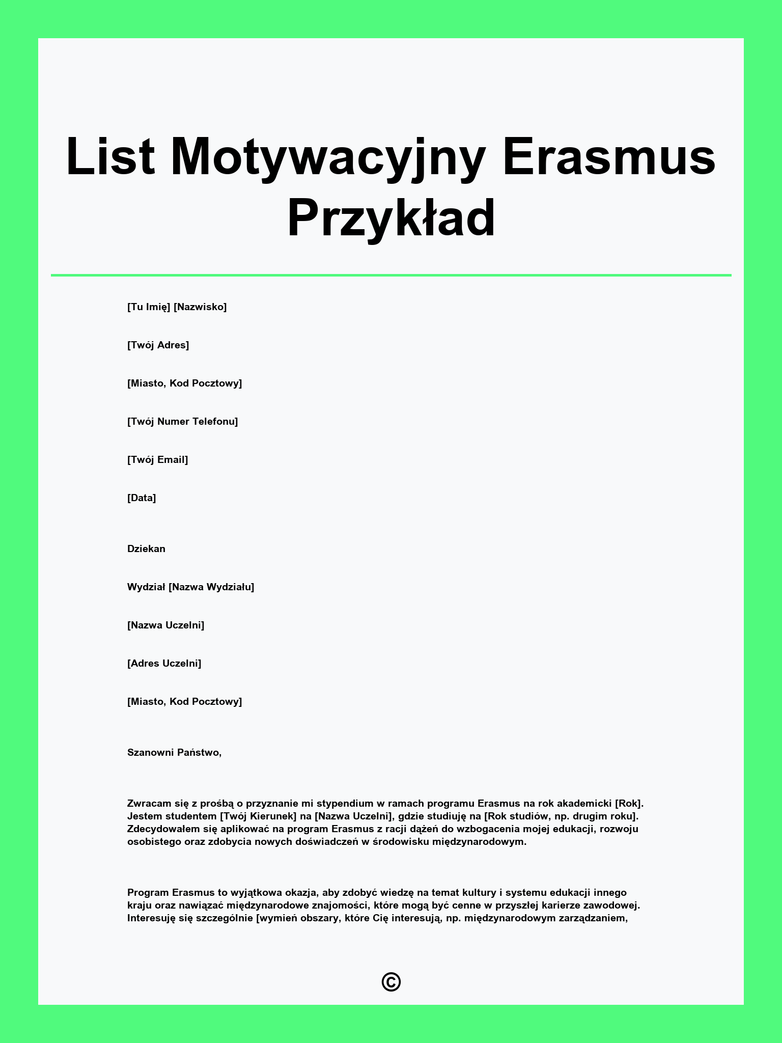 List Motywacyjny Erasmus Przykład