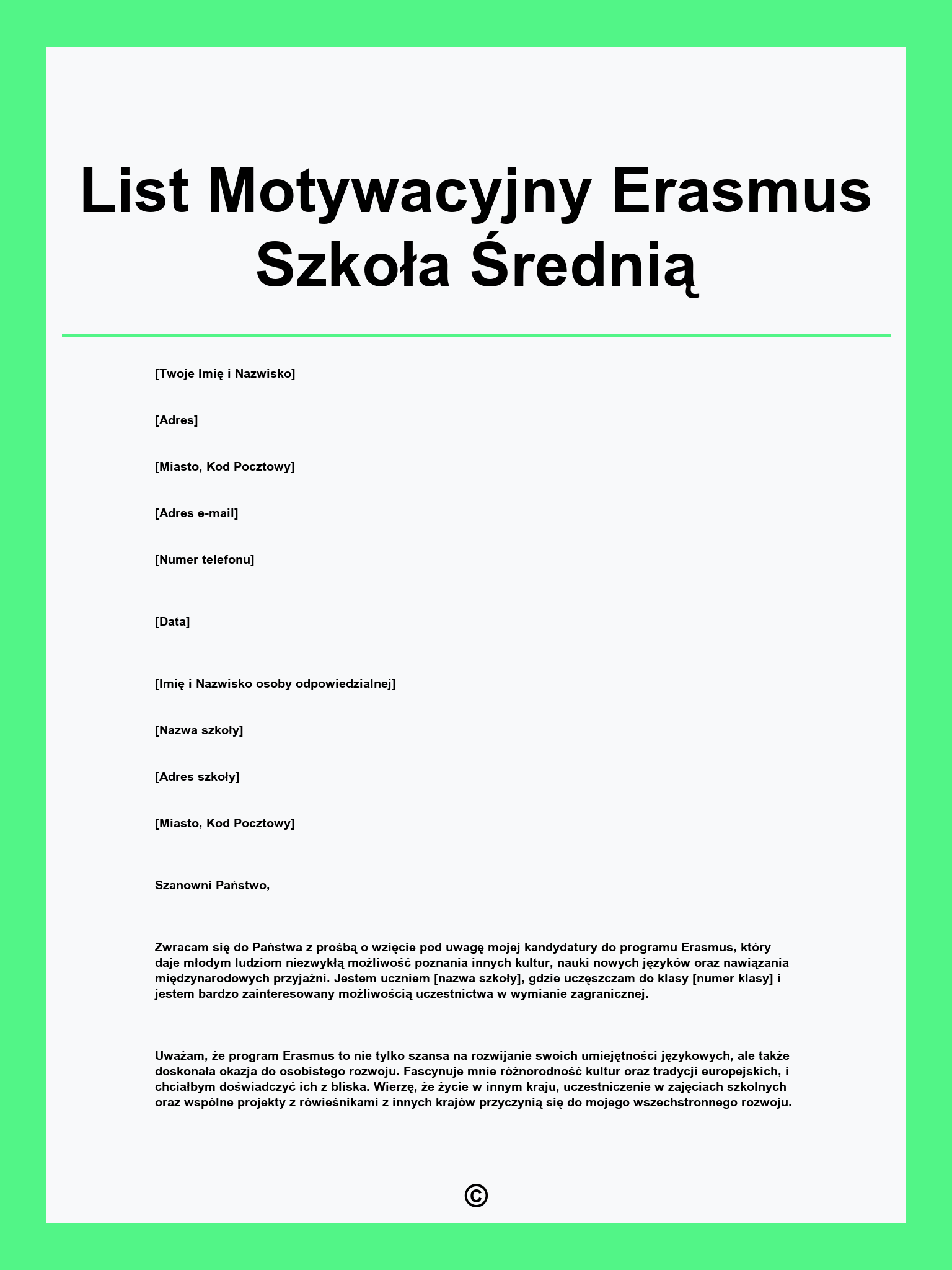 List Motywacyjny Erasmus Szkoła Średnią