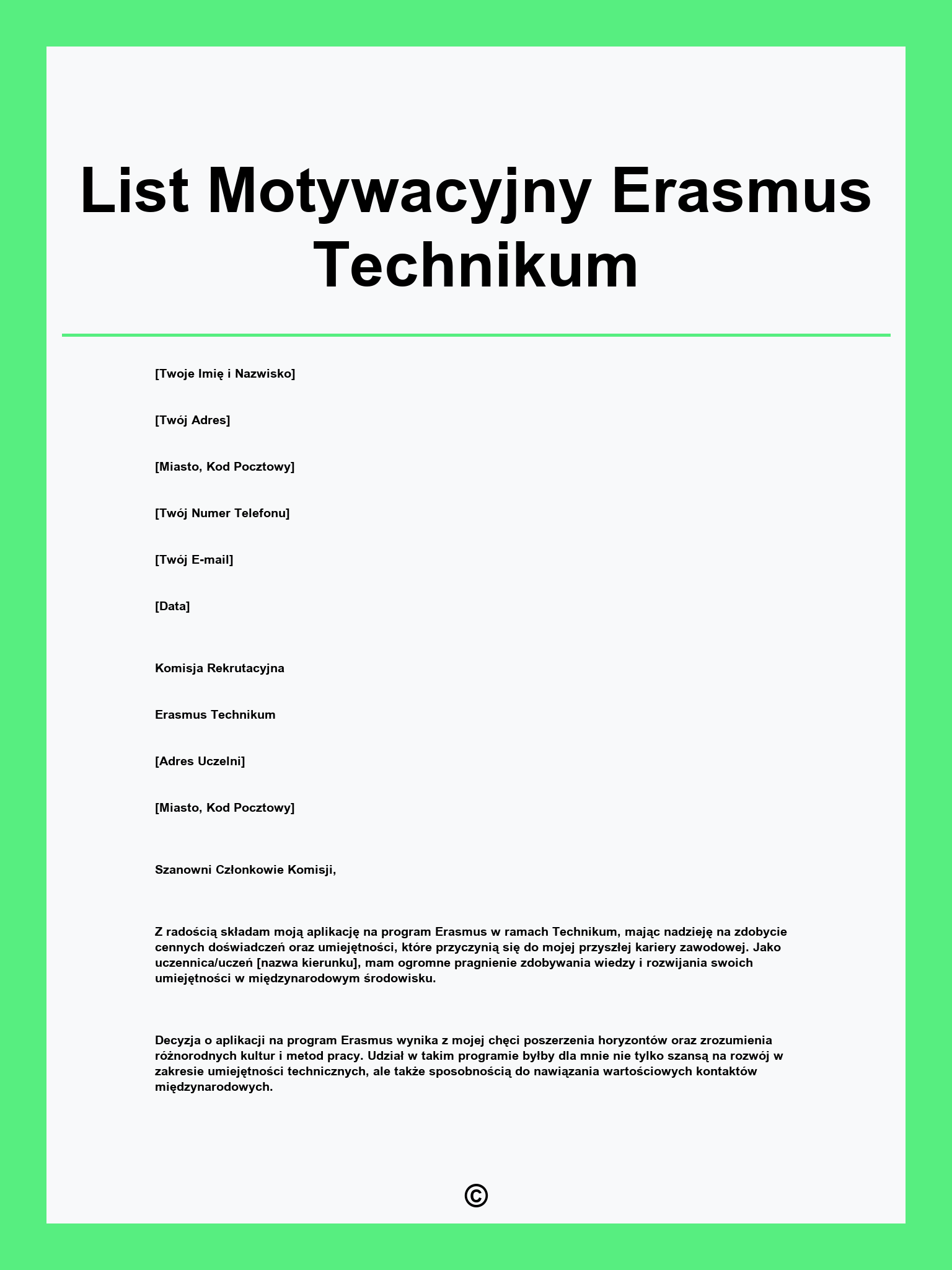 List Motywacyjny Erasmus Technikum