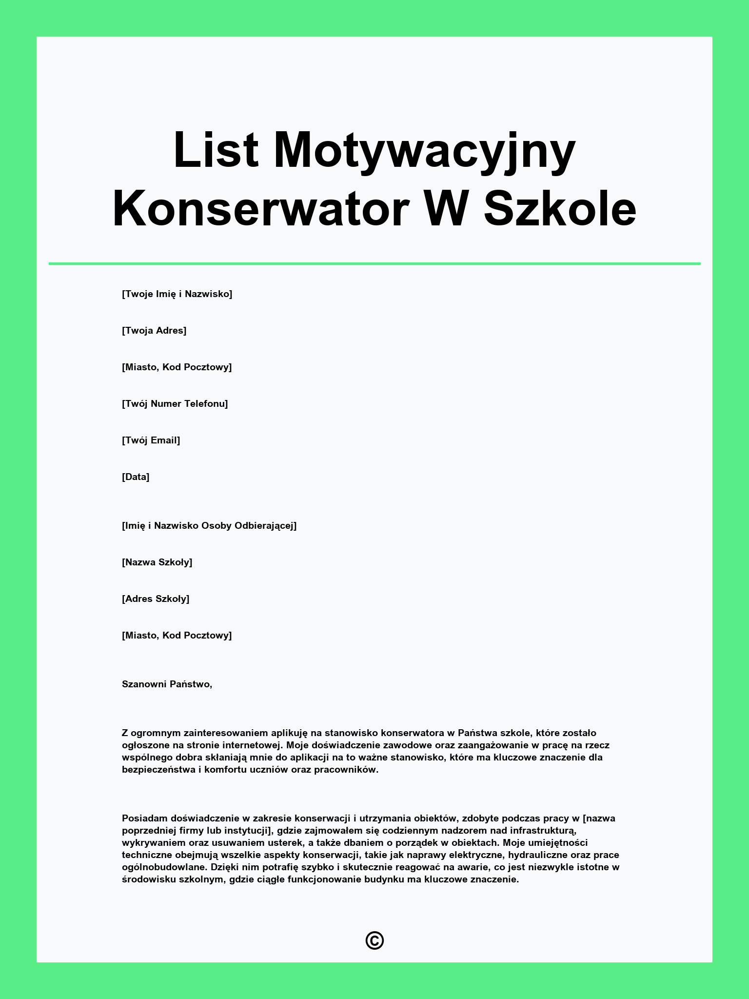 List Motywacyjny Konserwator W Szkole