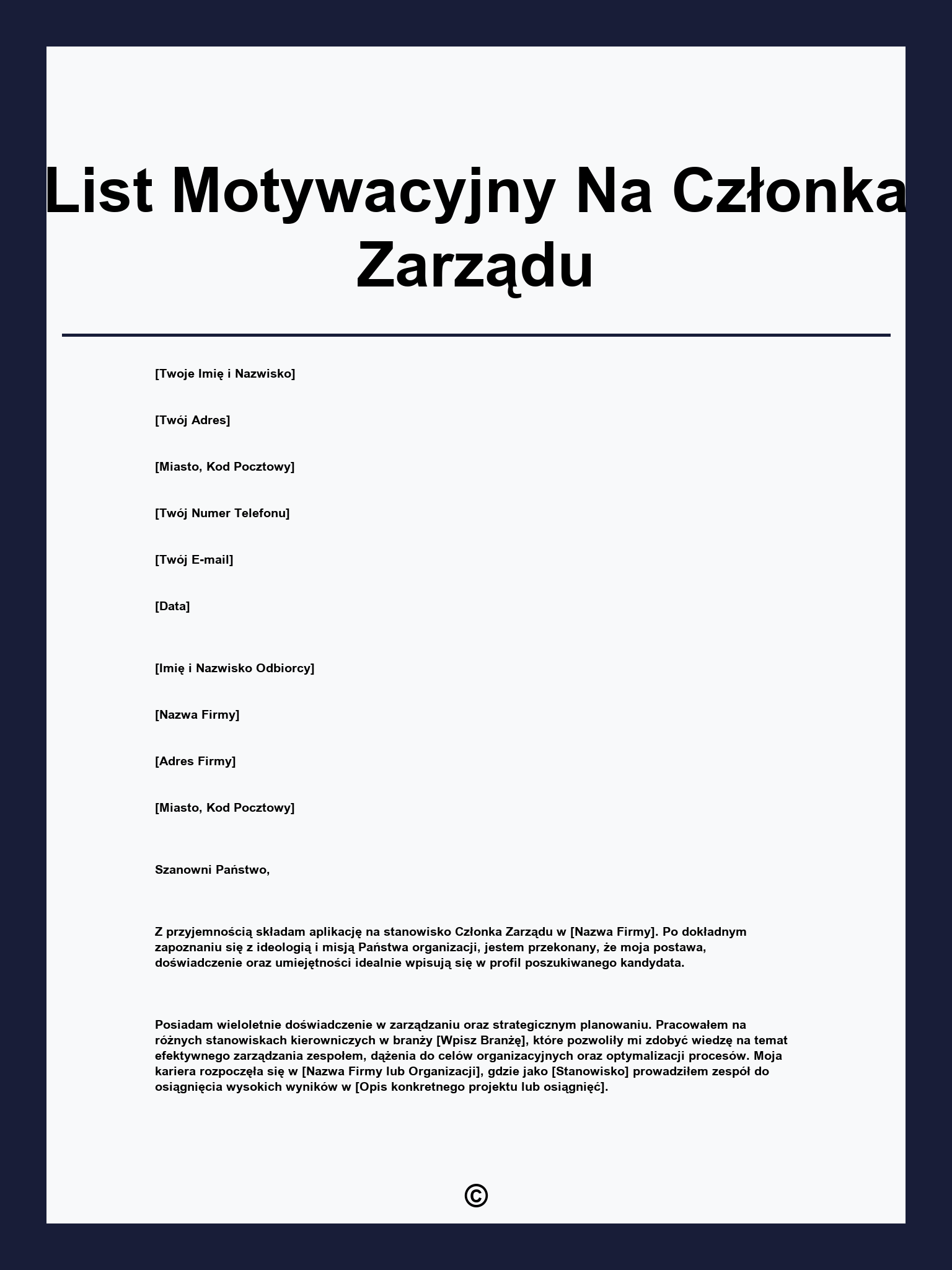 List Motywacyjny Na Członka Zarządu