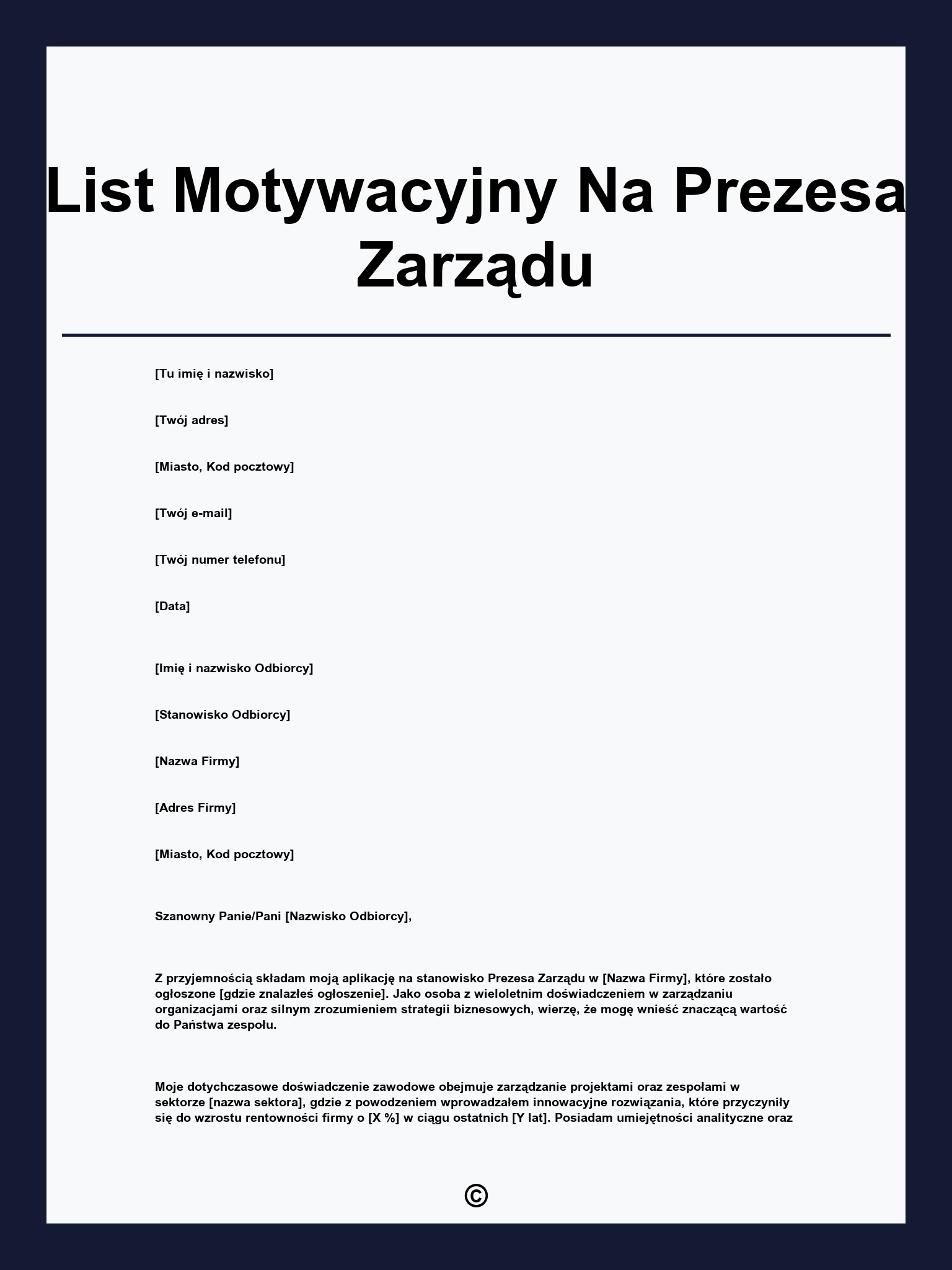 List Motywacyjny Na Prezesa Zarządu
