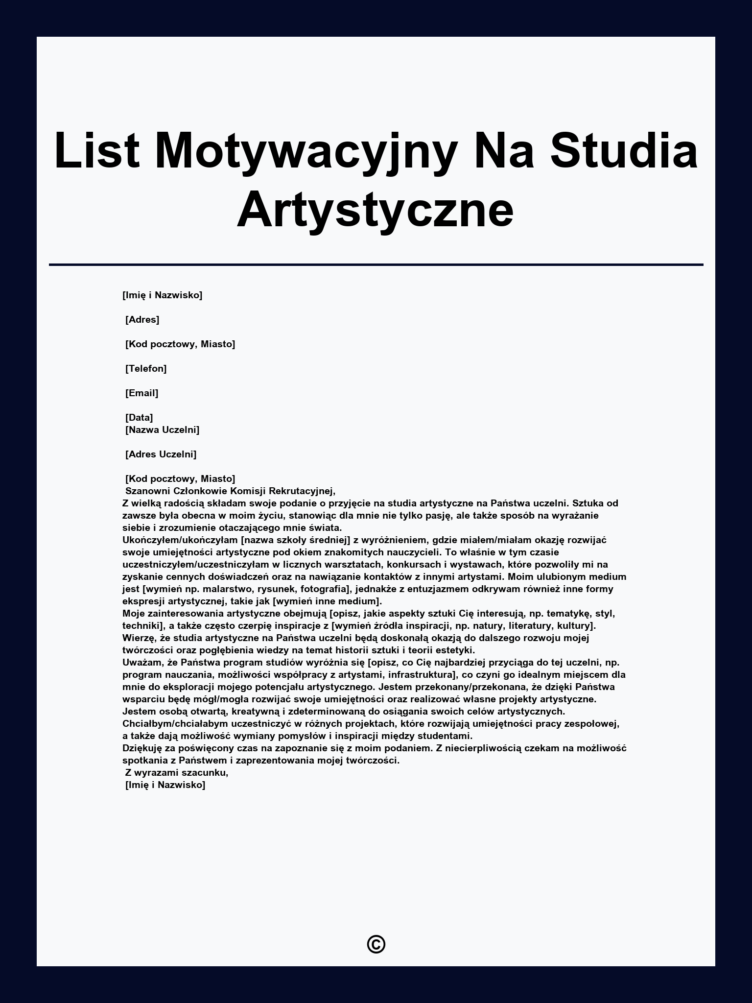 List Motywacyjny Na Studia Artystyczne
