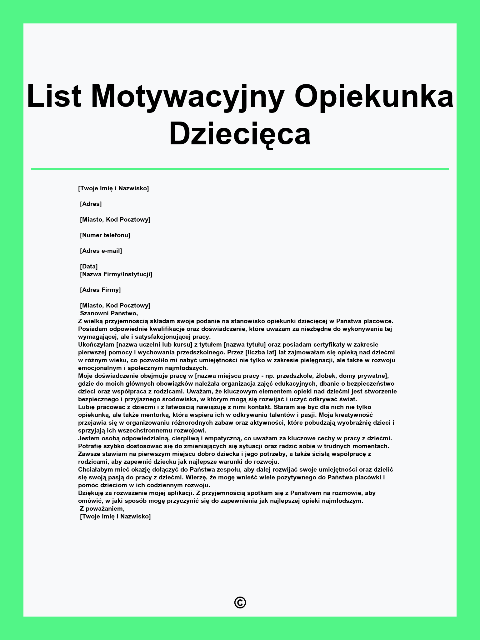List Motywacyjny Opiekunka Dziecięca