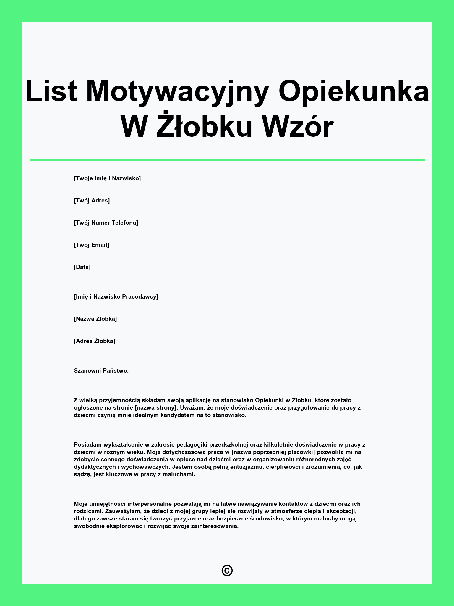 List Motywacyjny Opiekunka W Żłobku Wzór