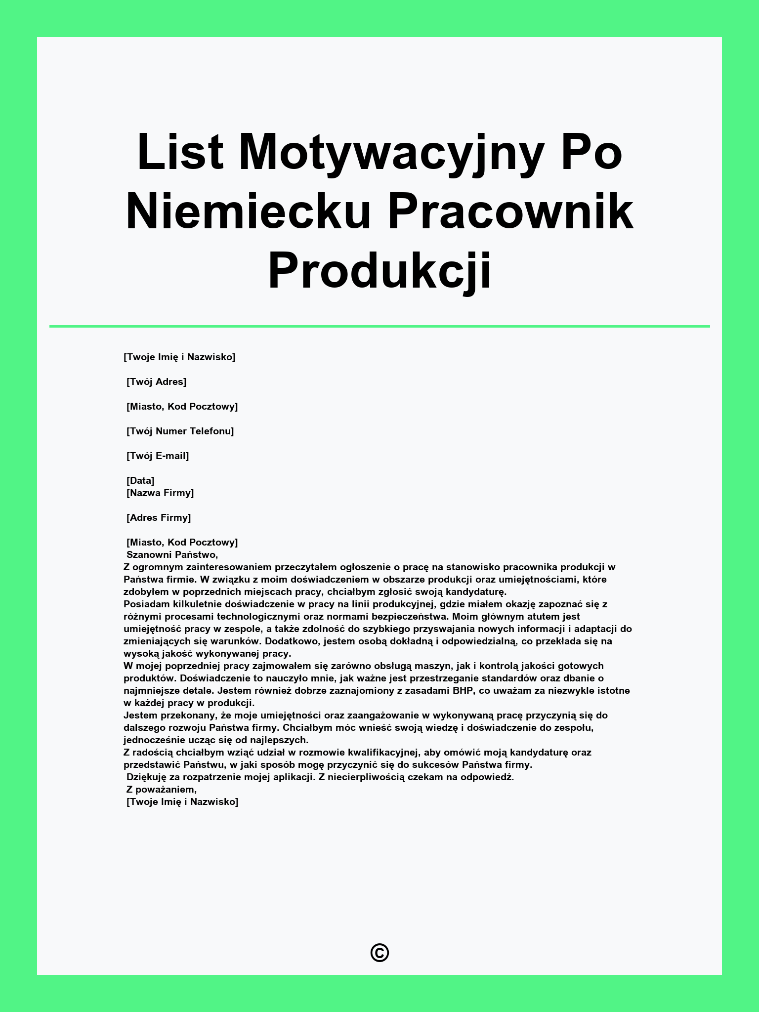 List Motywacyjny Po Niemiecku Pracownik Produkcji