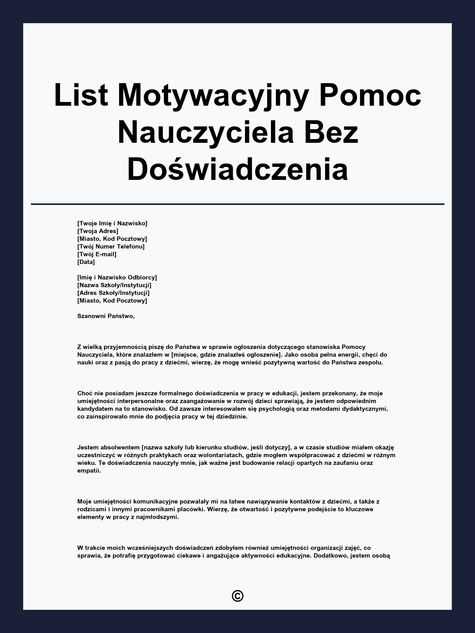List Motywacyjny Pomoc Nauczyciela Bez Doświadczenia