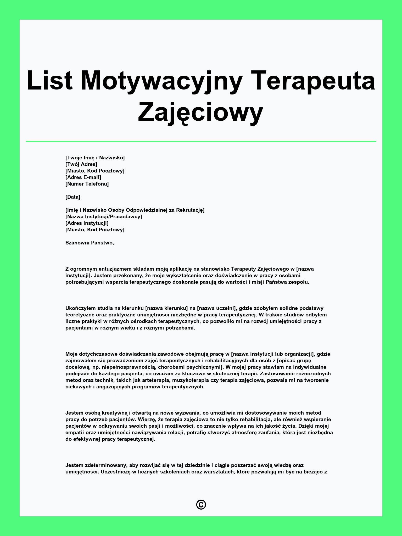 List Motywacyjny Terapeuta Zajęciowy