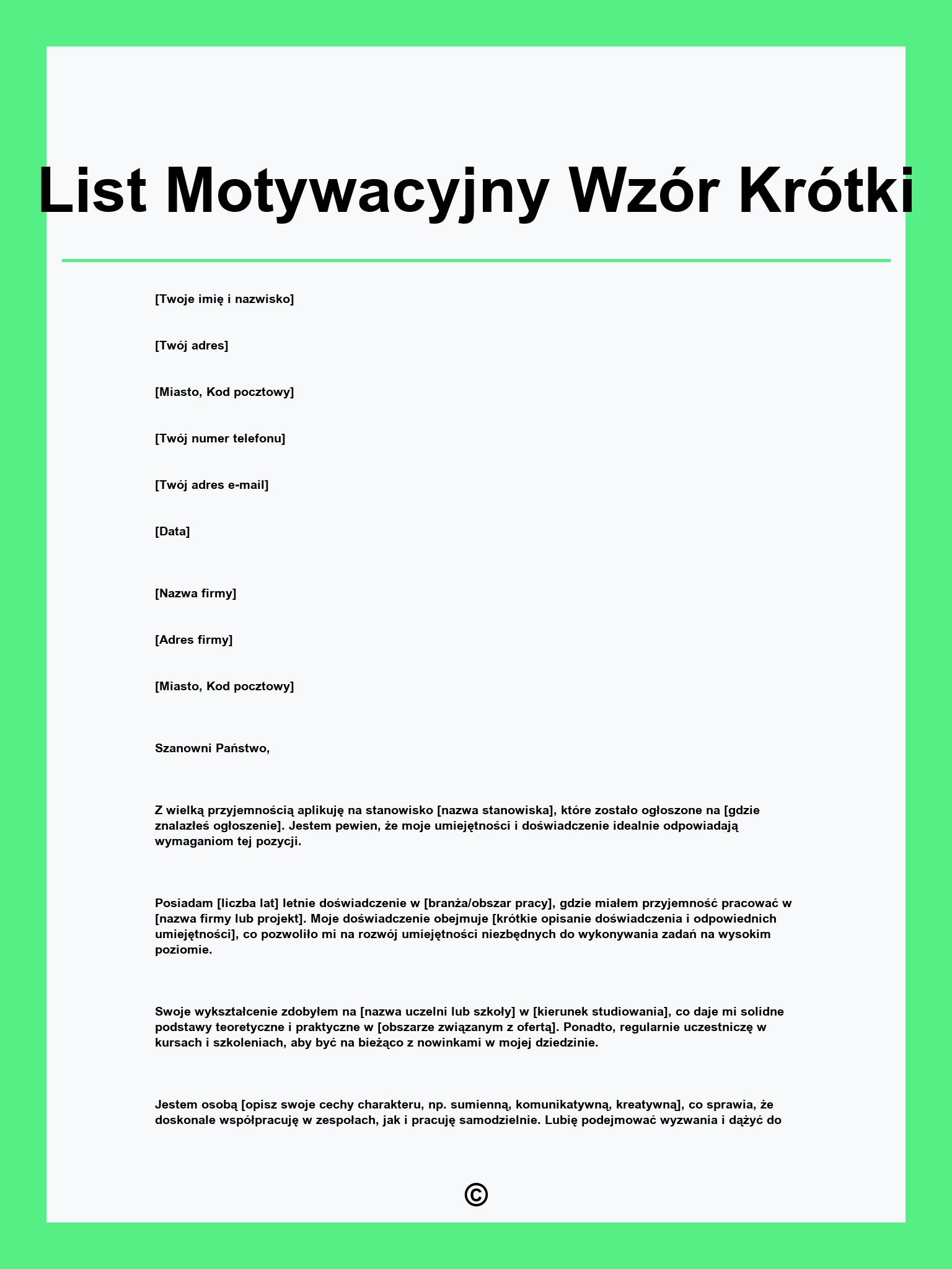 List Motywacyjny Wzór Krótki