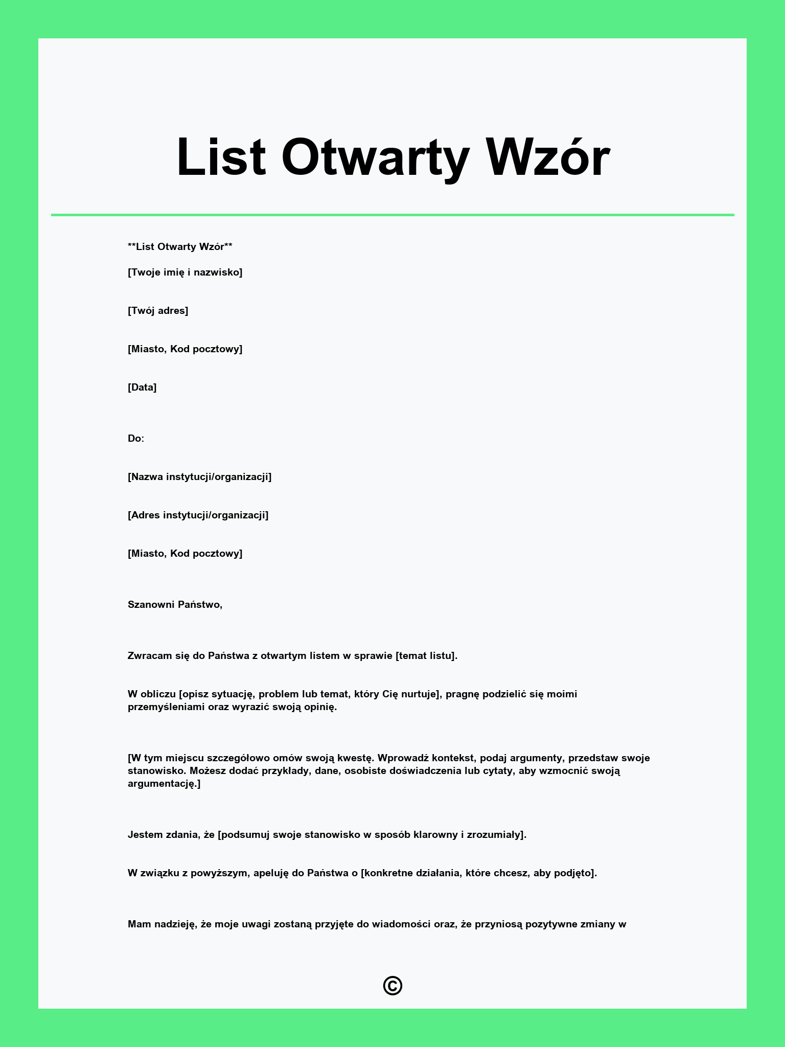 List Otwarty Wzór