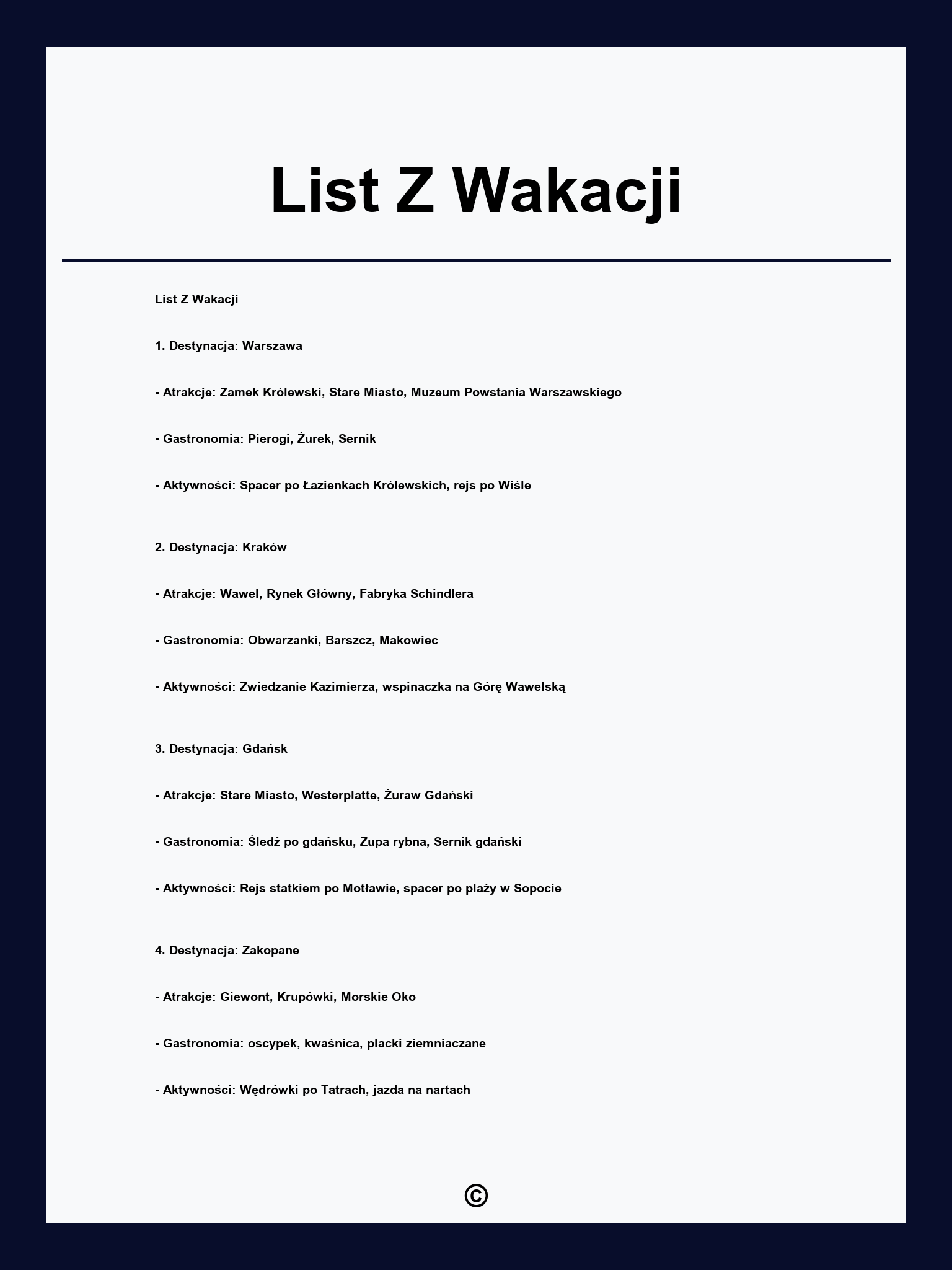 List Z Wakacji