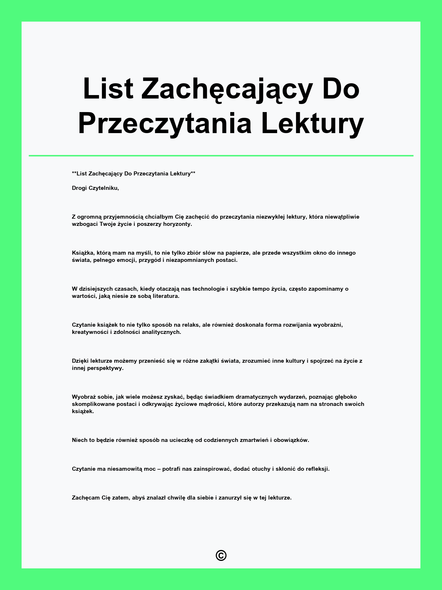 List Zachęcający Do Przeczytania Lektury