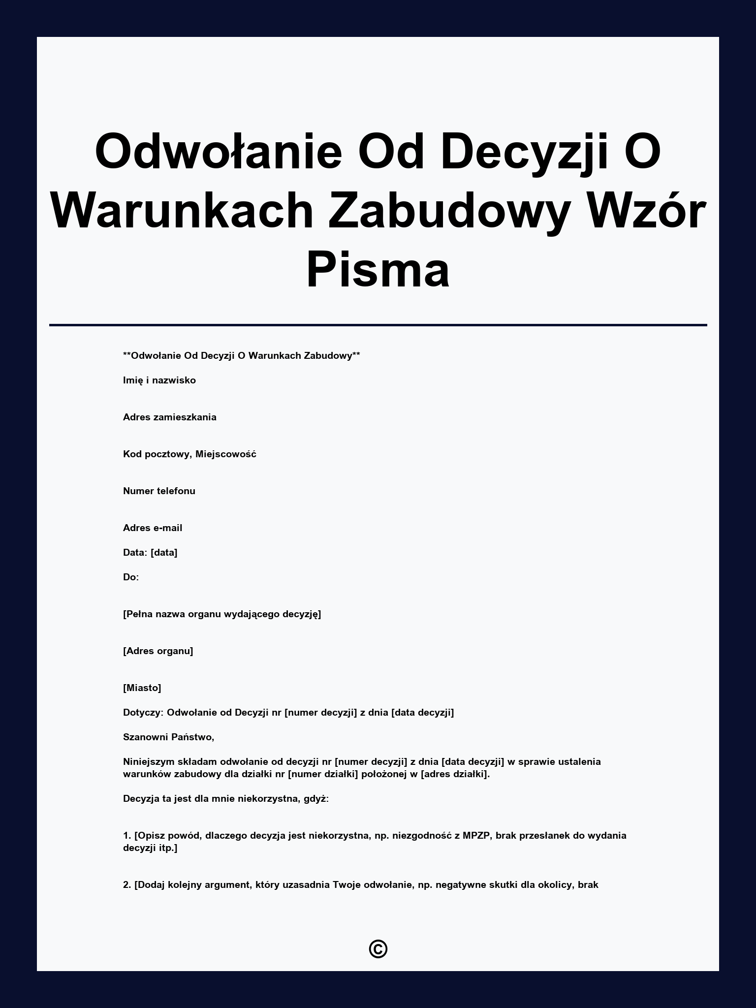 Odwołanie Od Decyzji O Warunkach Zabudowy Wzór Pisma