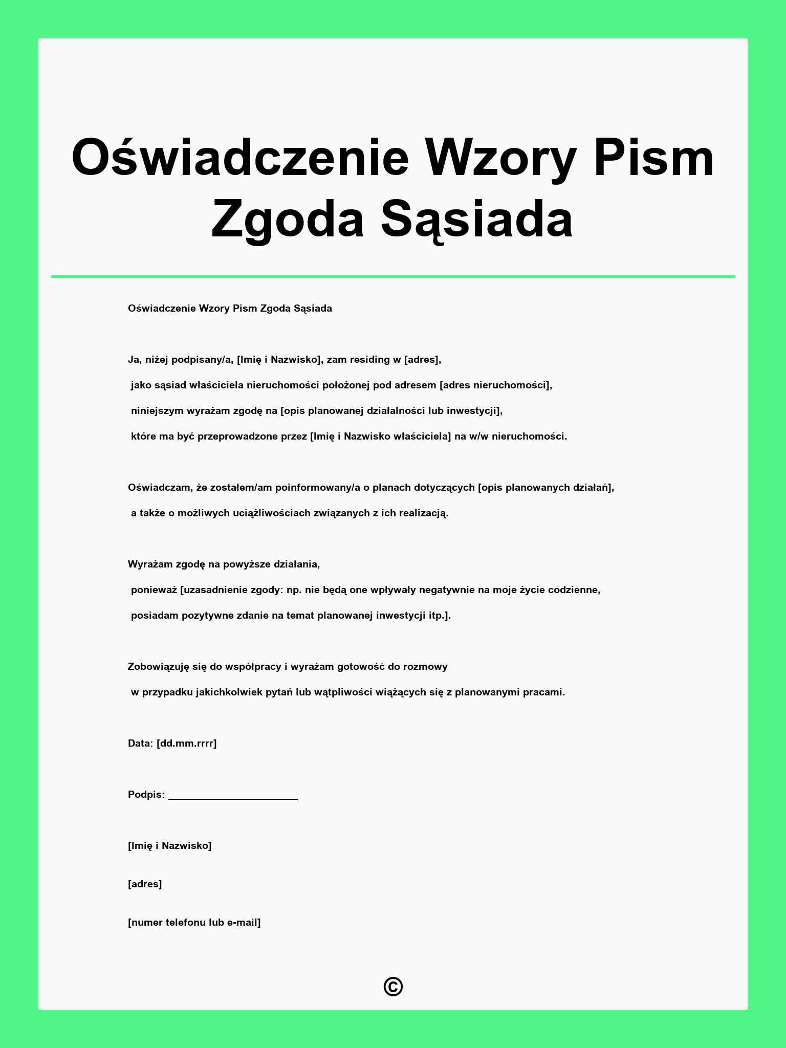 Oświadczenie Wzory Pism Zgoda Sąsiada