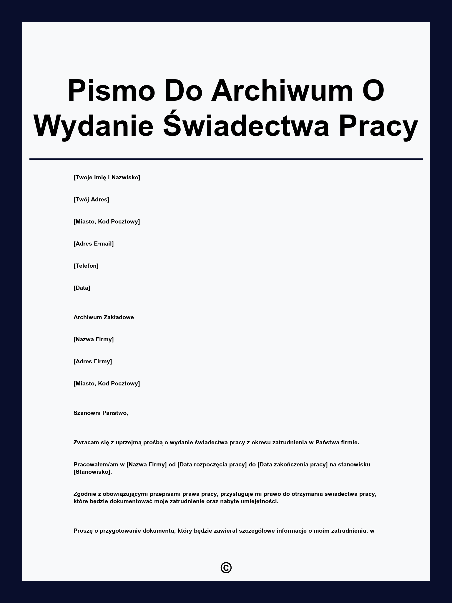 Pismo Do Archiwum O Wydanie Świadectwa Pracy