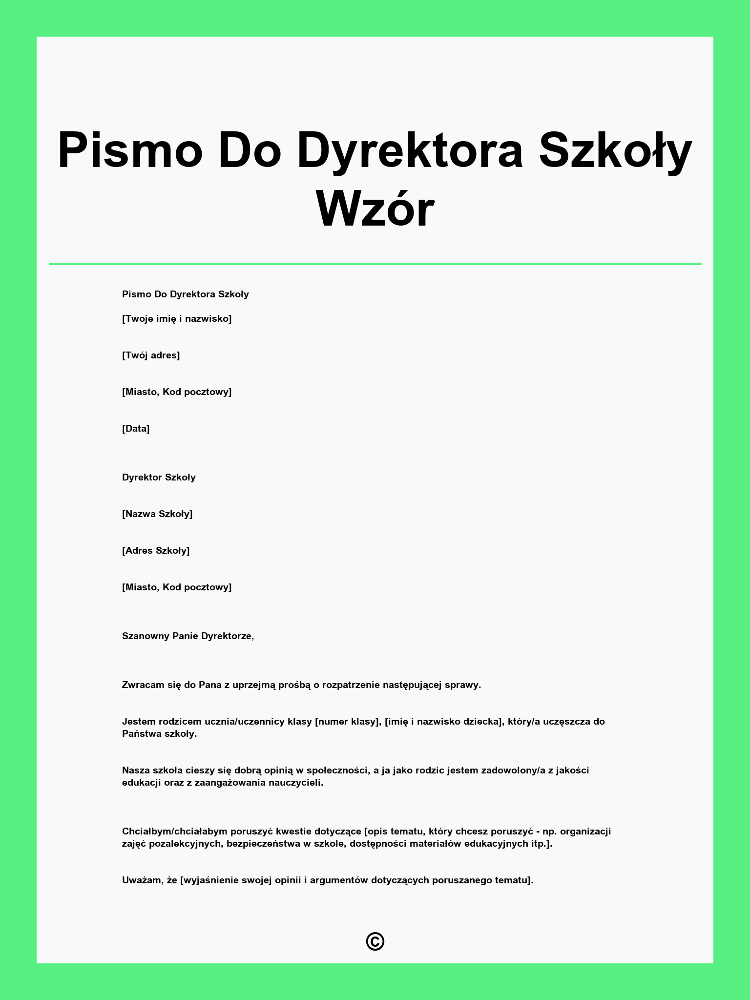 Pismo Do Dyrektora Szkoły Wzór
