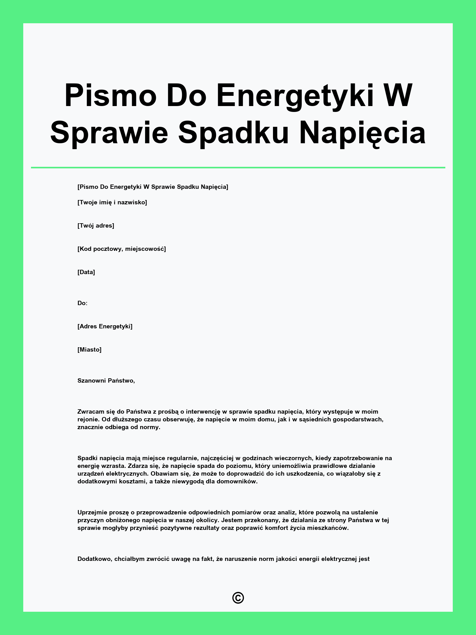 Pismo Do Energetyki W Sprawie Spadku Napięcia