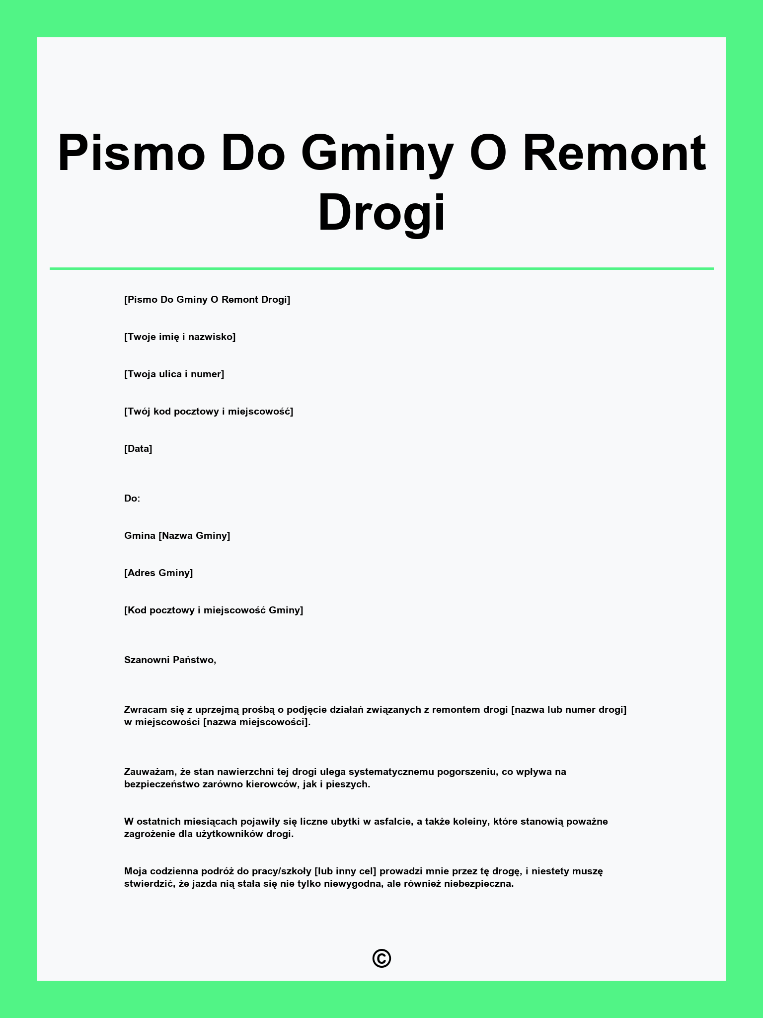 Pismo Do Gminy O Remont Drogi