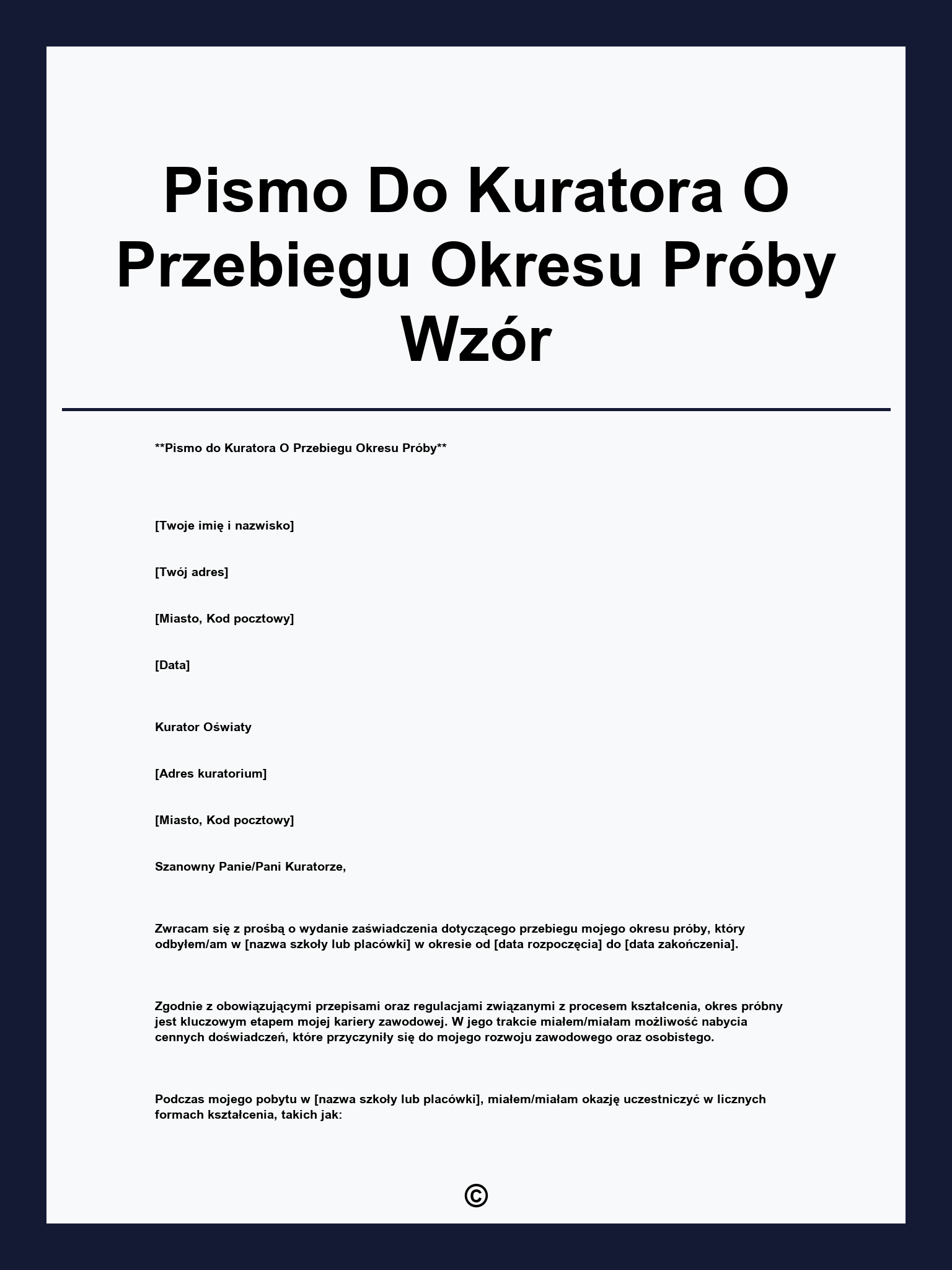 Pismo Do Kuratora O Przebiegu Okresu Próby Wzór