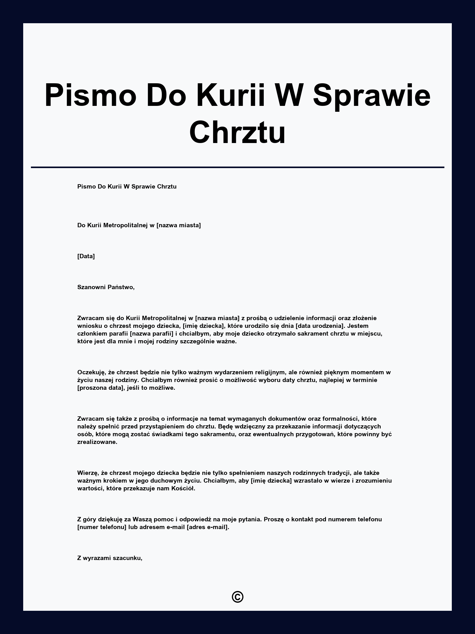 Pismo Do Kurii W Sprawie Chrztu
