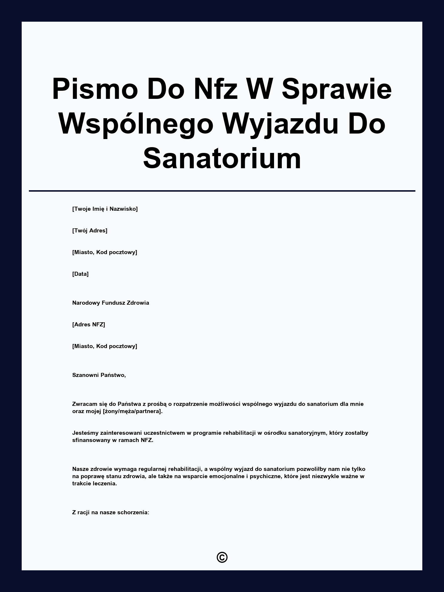 Pismo Do Nfz W Sprawie Wspólnego Wyjazdu Do Sanatorium