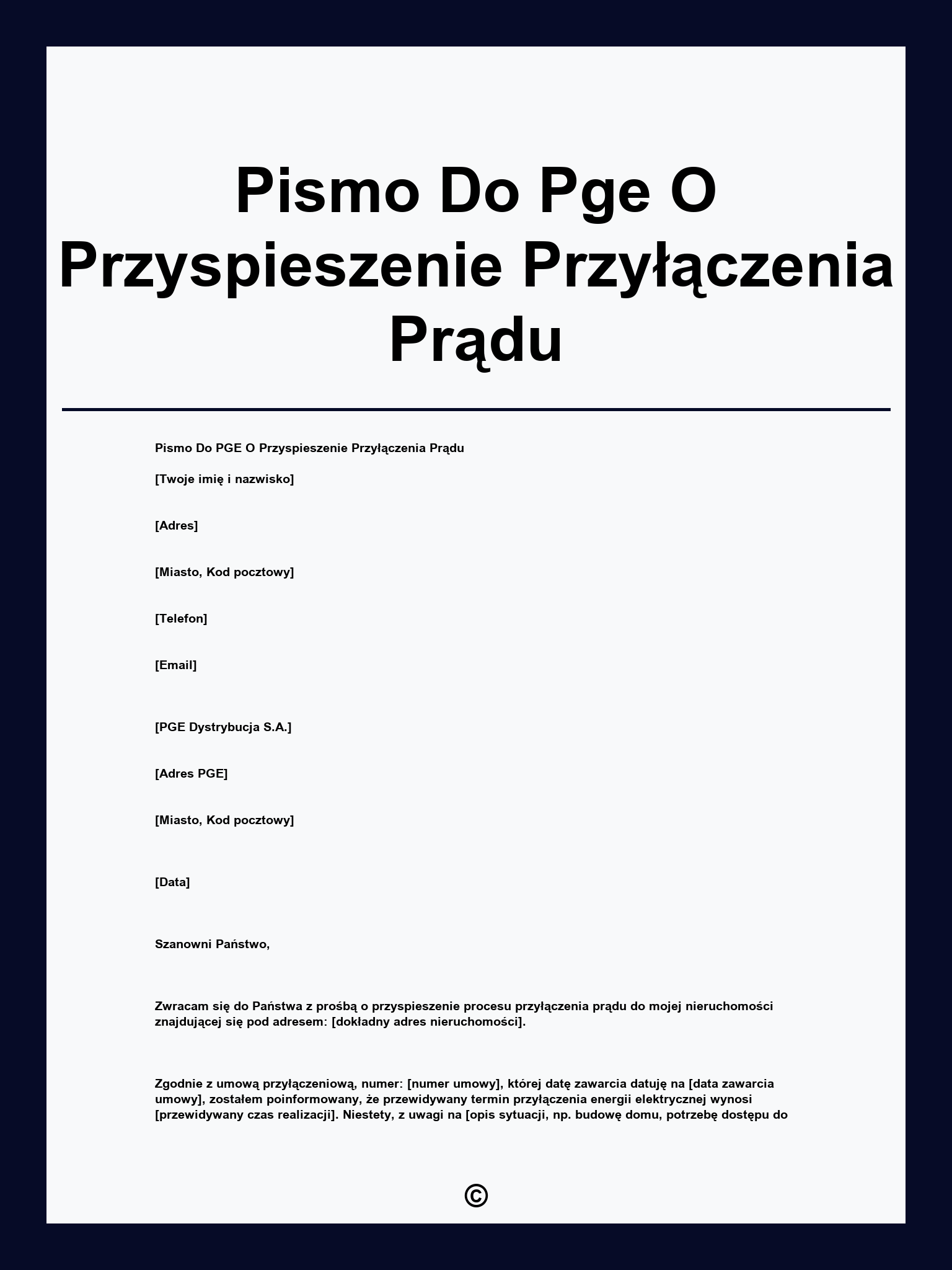 Pismo Do Pge O Przyspieszenie Przyłączenia Prądu
