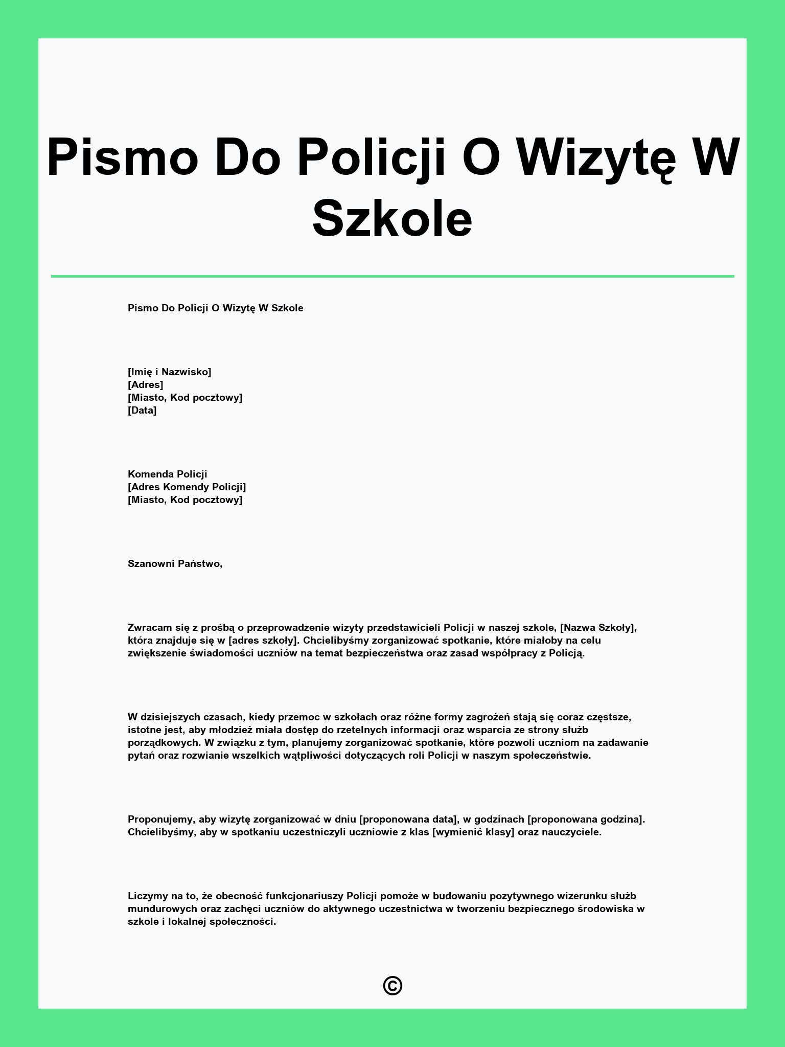 Pismo Do Policji O Wizytę W Szkole