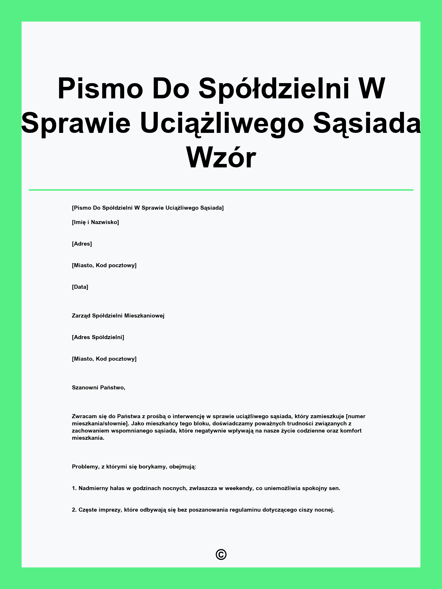 Pismo Do Spółdzielni W Sprawie Uciążliwego Sąsiada Wzór