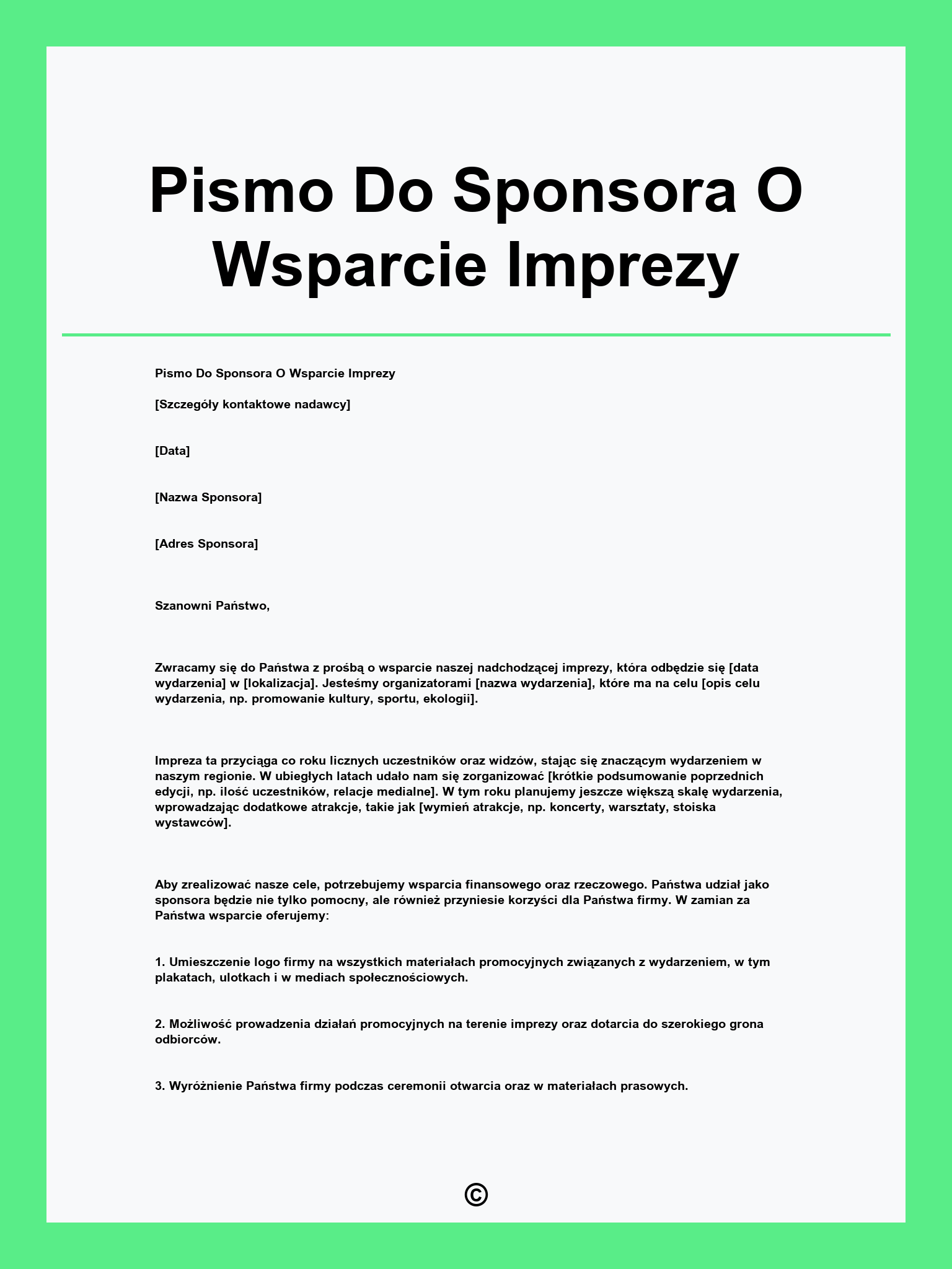 Pismo Do Sponsora O Wsparcie Imprezy