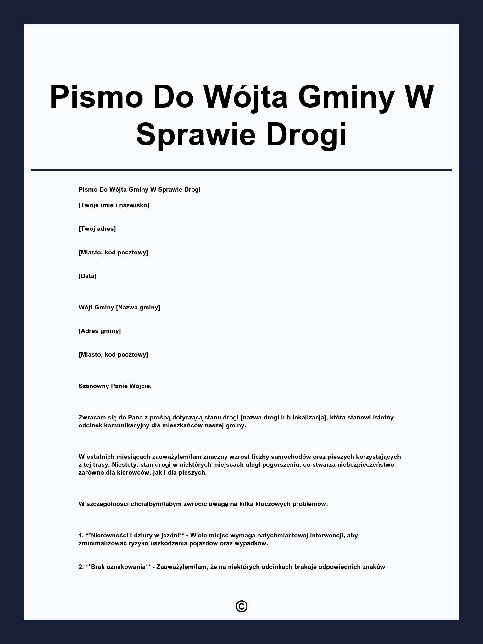 Pismo Do Wójta Gminy W Sprawie Drogi
