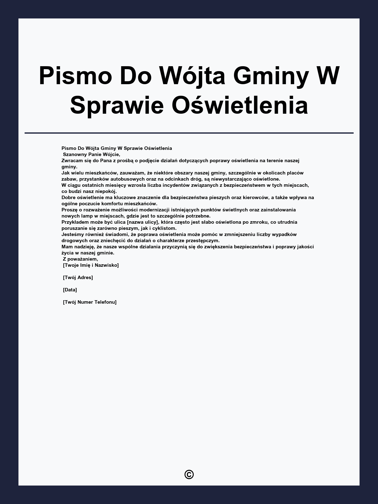 Pismo Do Wójta Gminy W Sprawie Oświetlenia