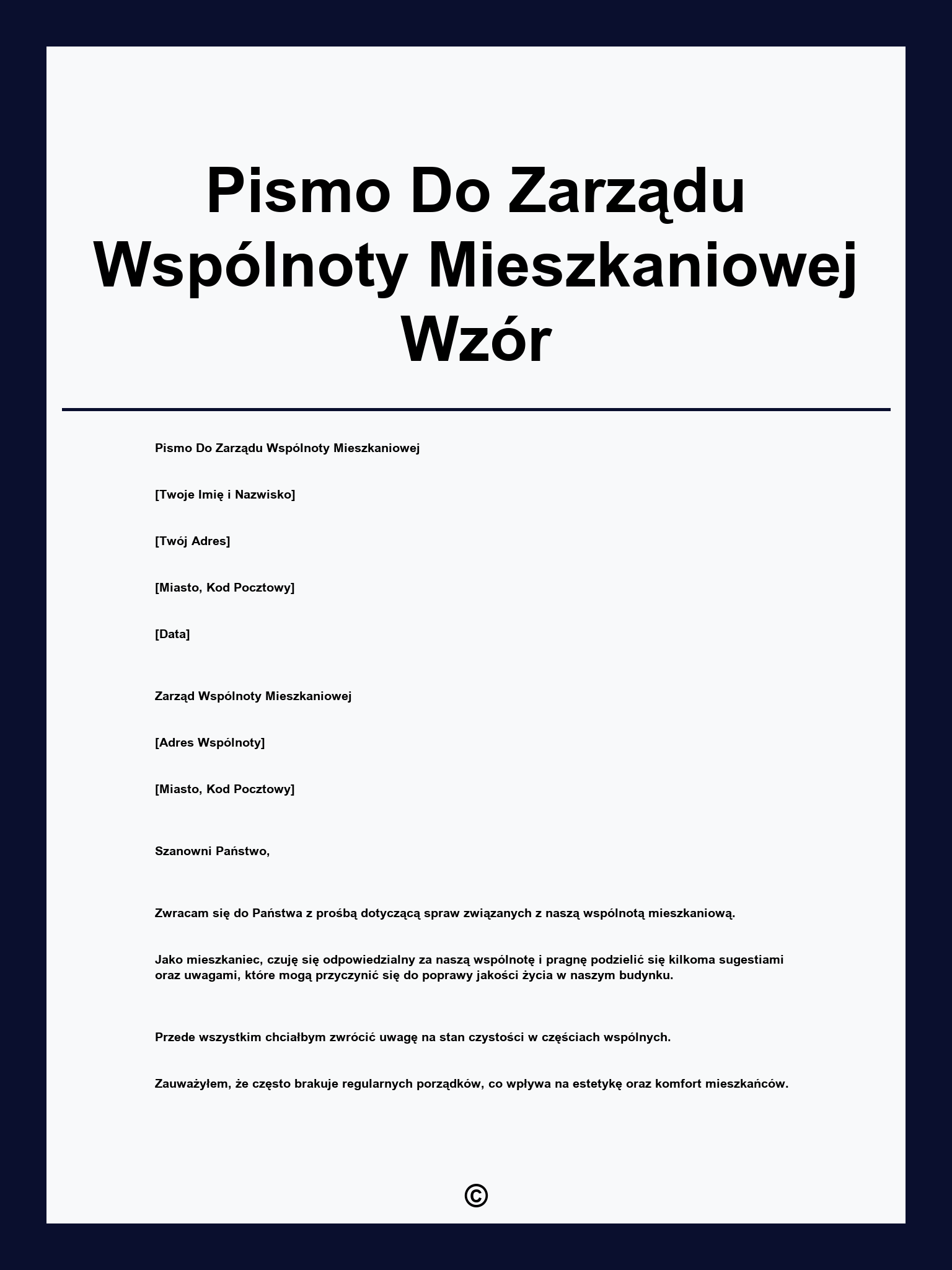 Pismo Do Zarządu Wspólnoty Mieszkaniowej Wzór