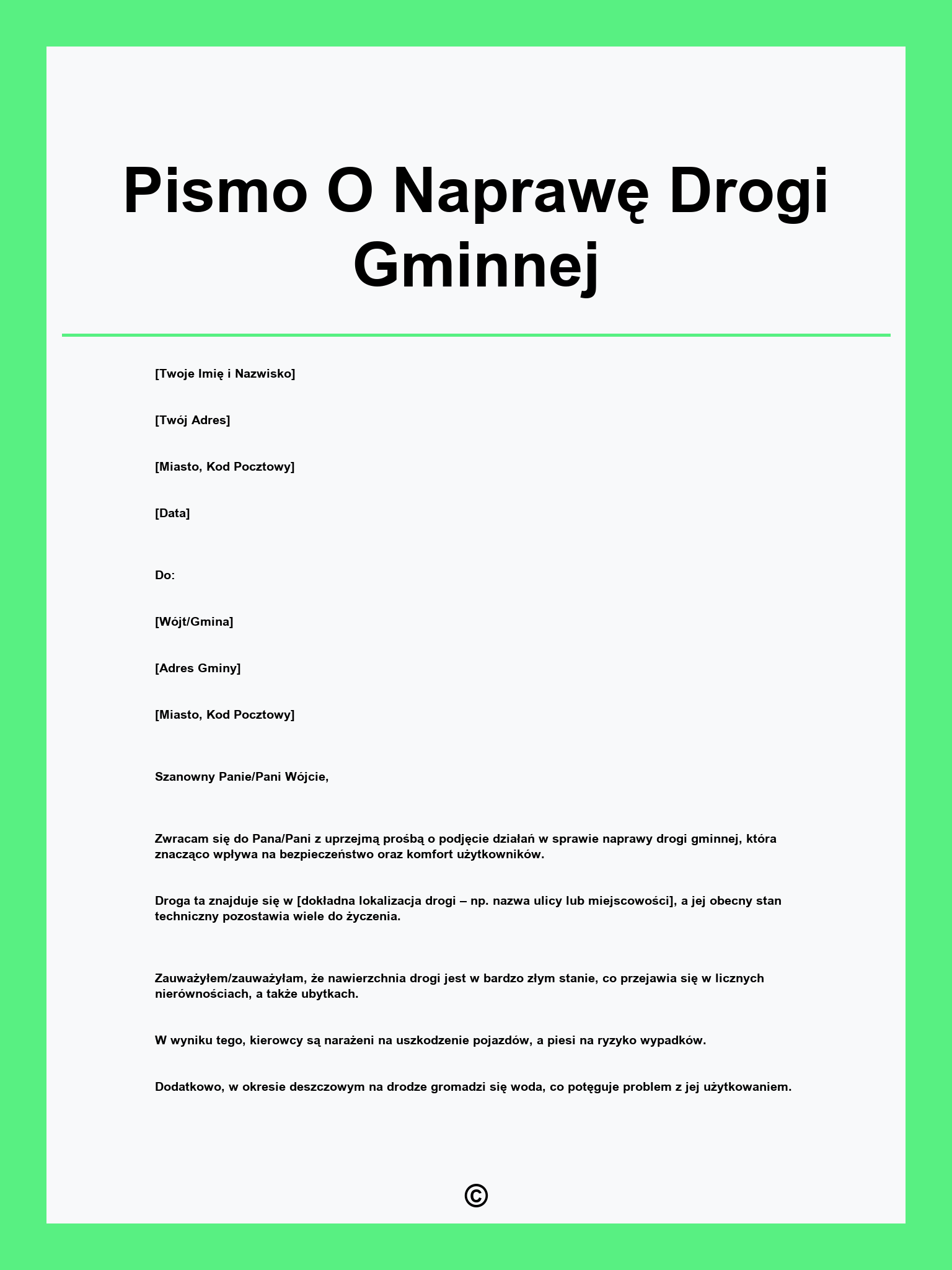 Pismo O Naprawę Drogi Gminnej