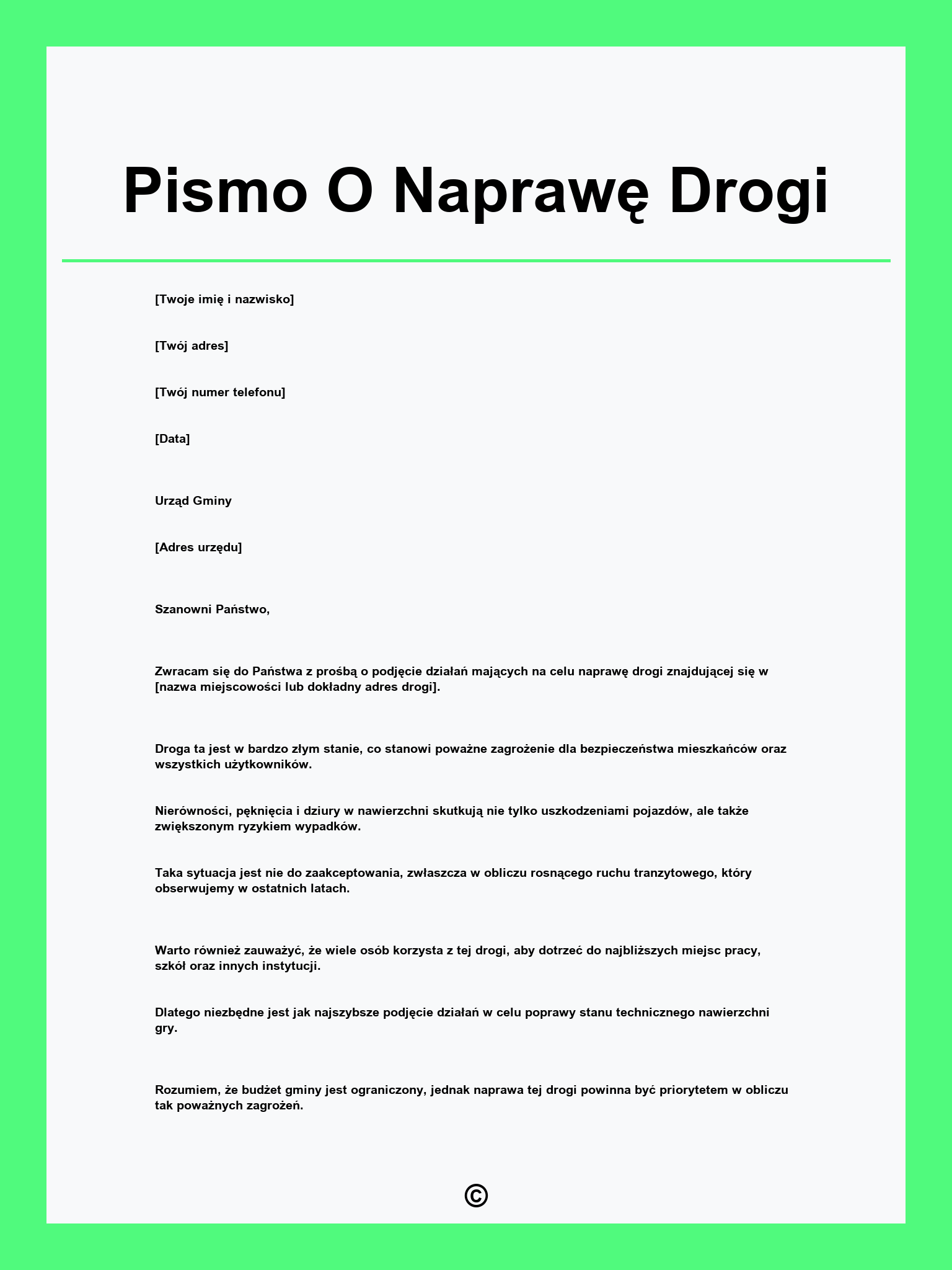 Pismo O Naprawę Drogi