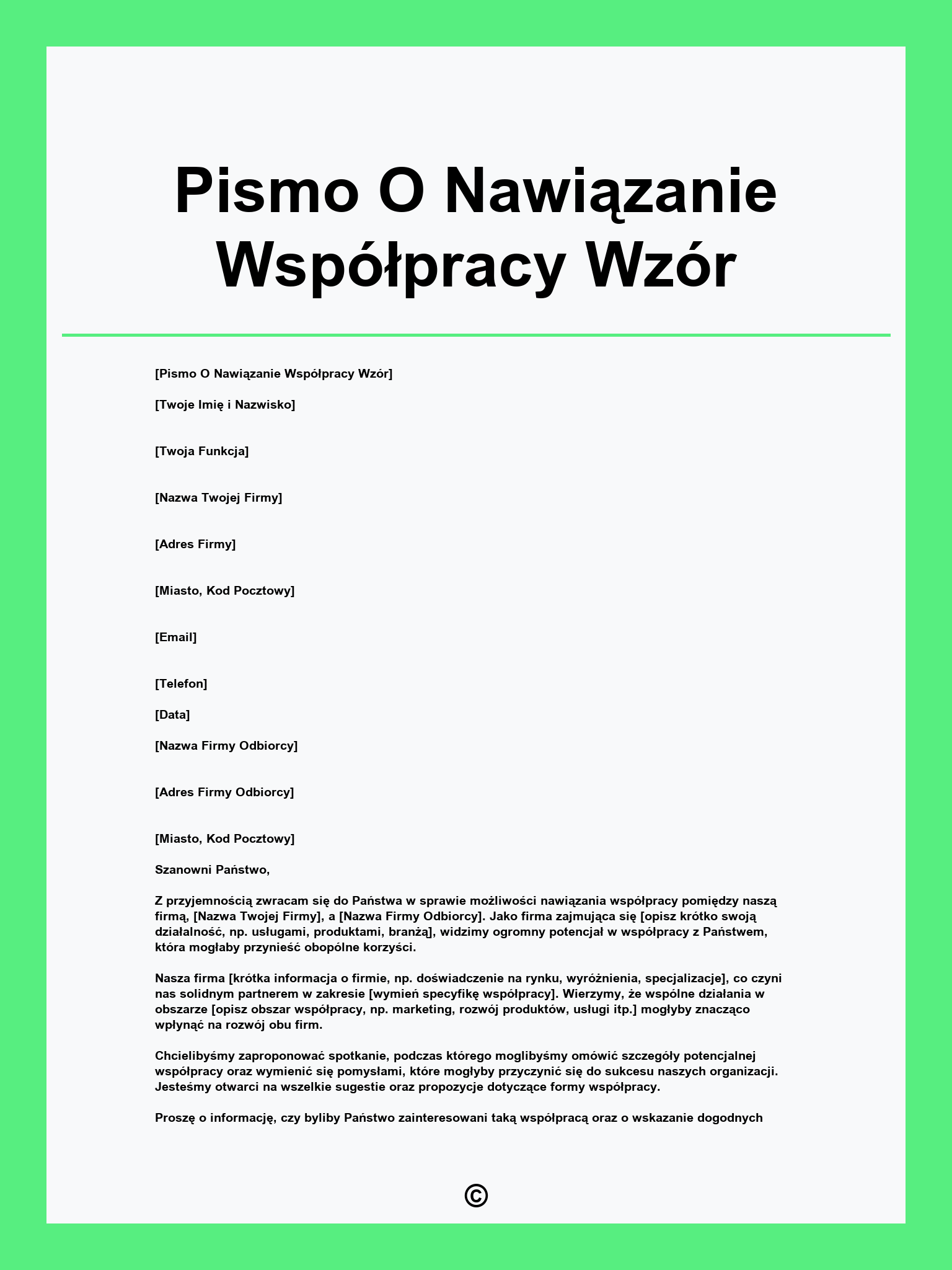 Pismo O Nawiązanie Współpracy Wzór