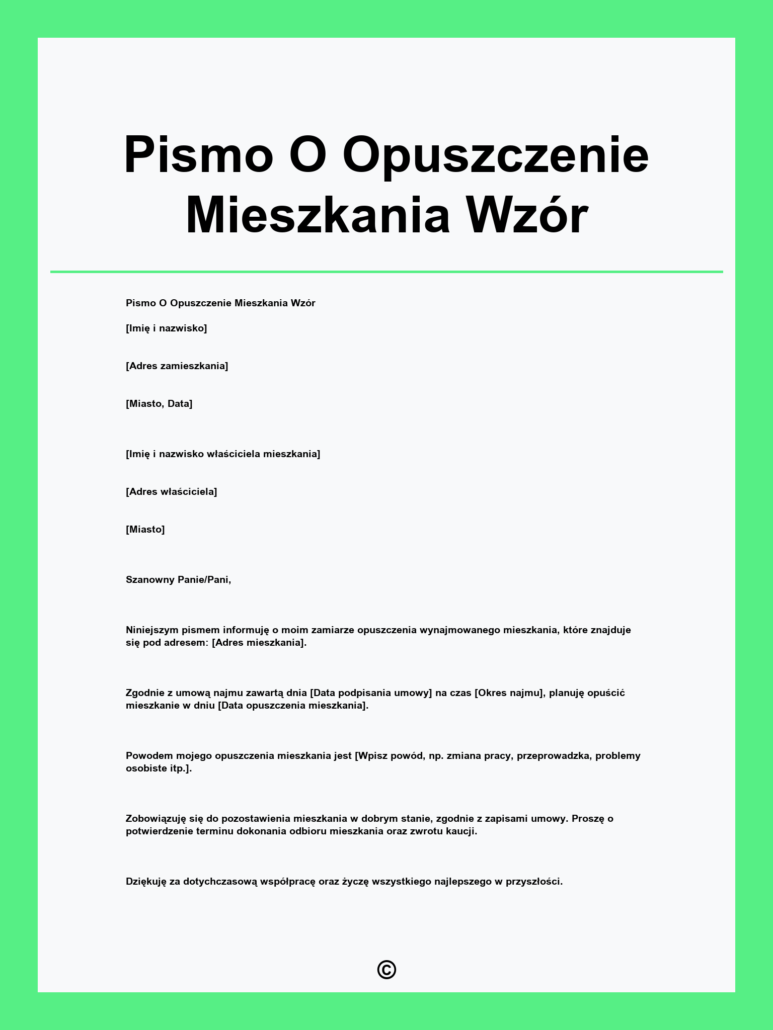 Pismo O Opuszczenie Mieszkania Wzór