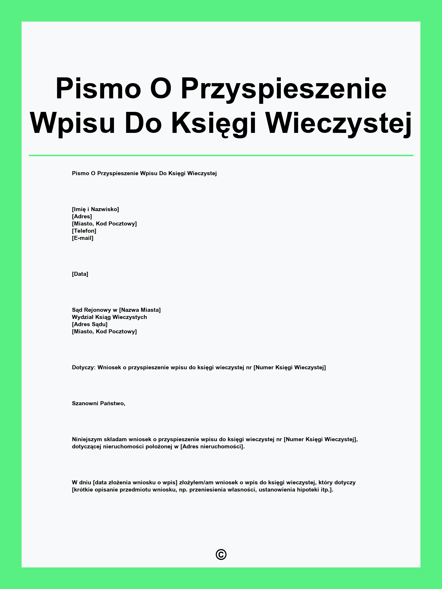 Pismo O Przyspieszenie Wpisu Do Księgi Wieczystej