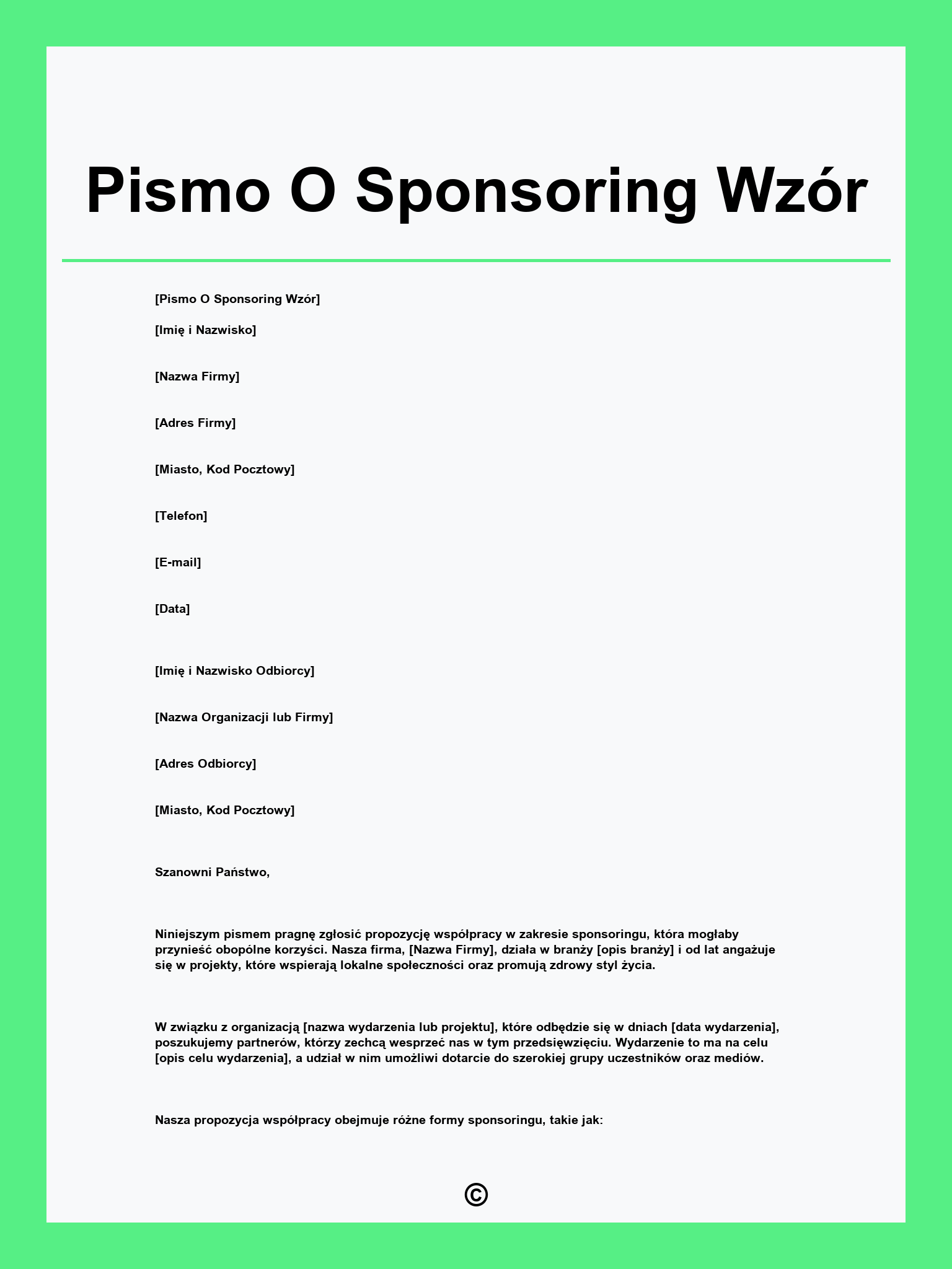 Pismo O Sponsoring Wzór